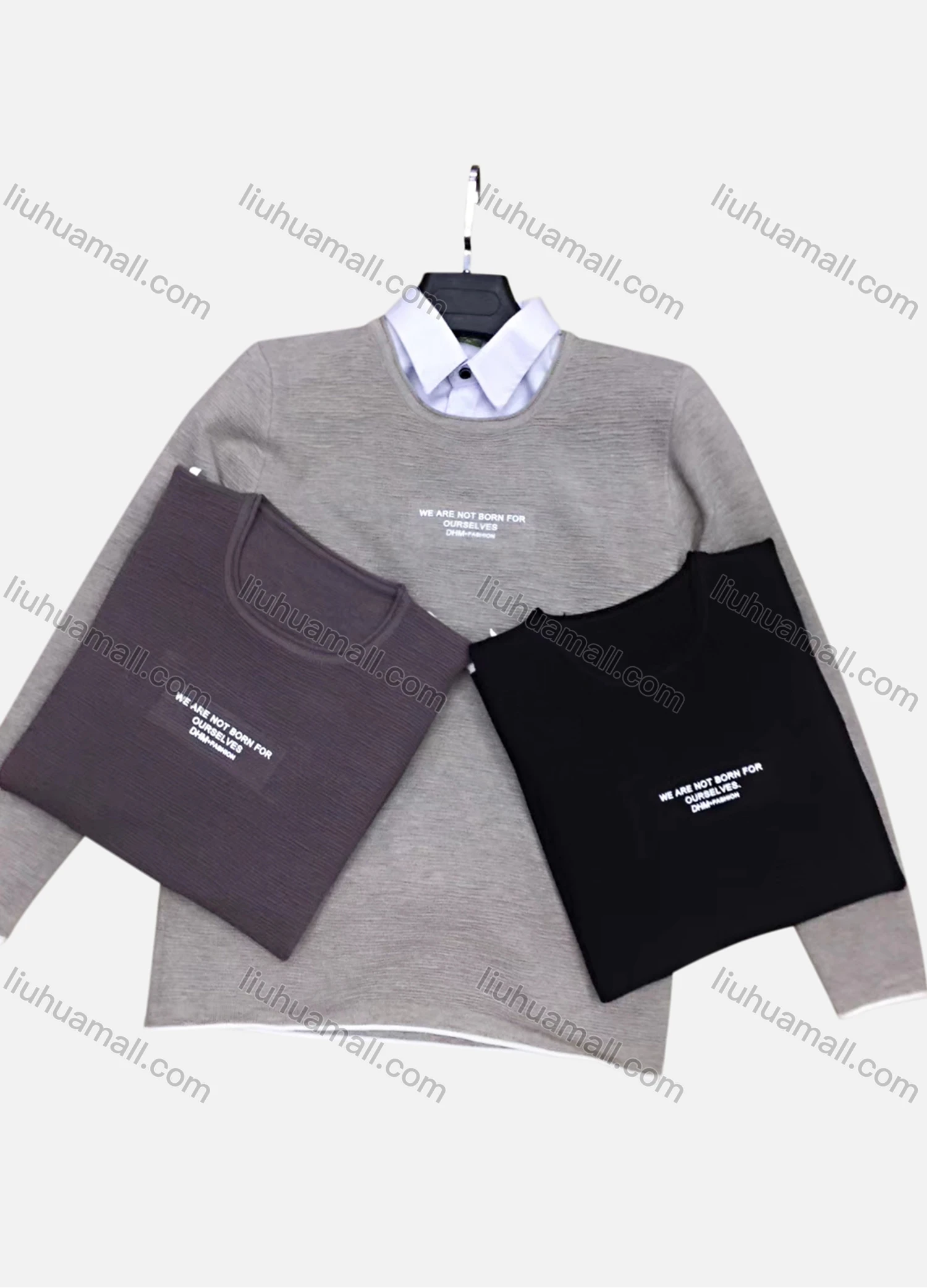 Wholesale Men's Casual Crew Neck Long Sleeve Colorblock Letter Print Knit Sweater - Liuhuamall