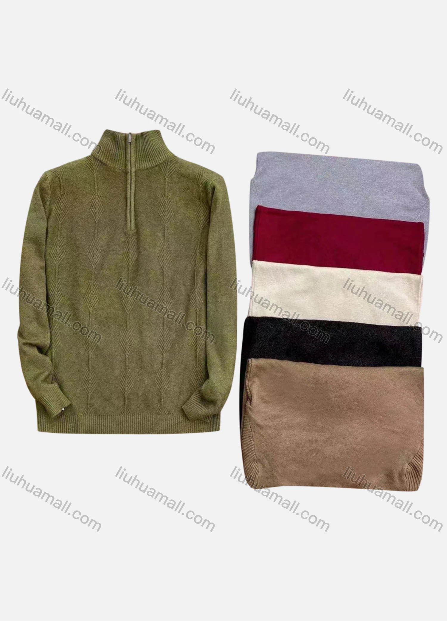 Wholesale Men's Casual Long Sleeve Quarter Zipper Texture Knit Sweater - Liuhuamall