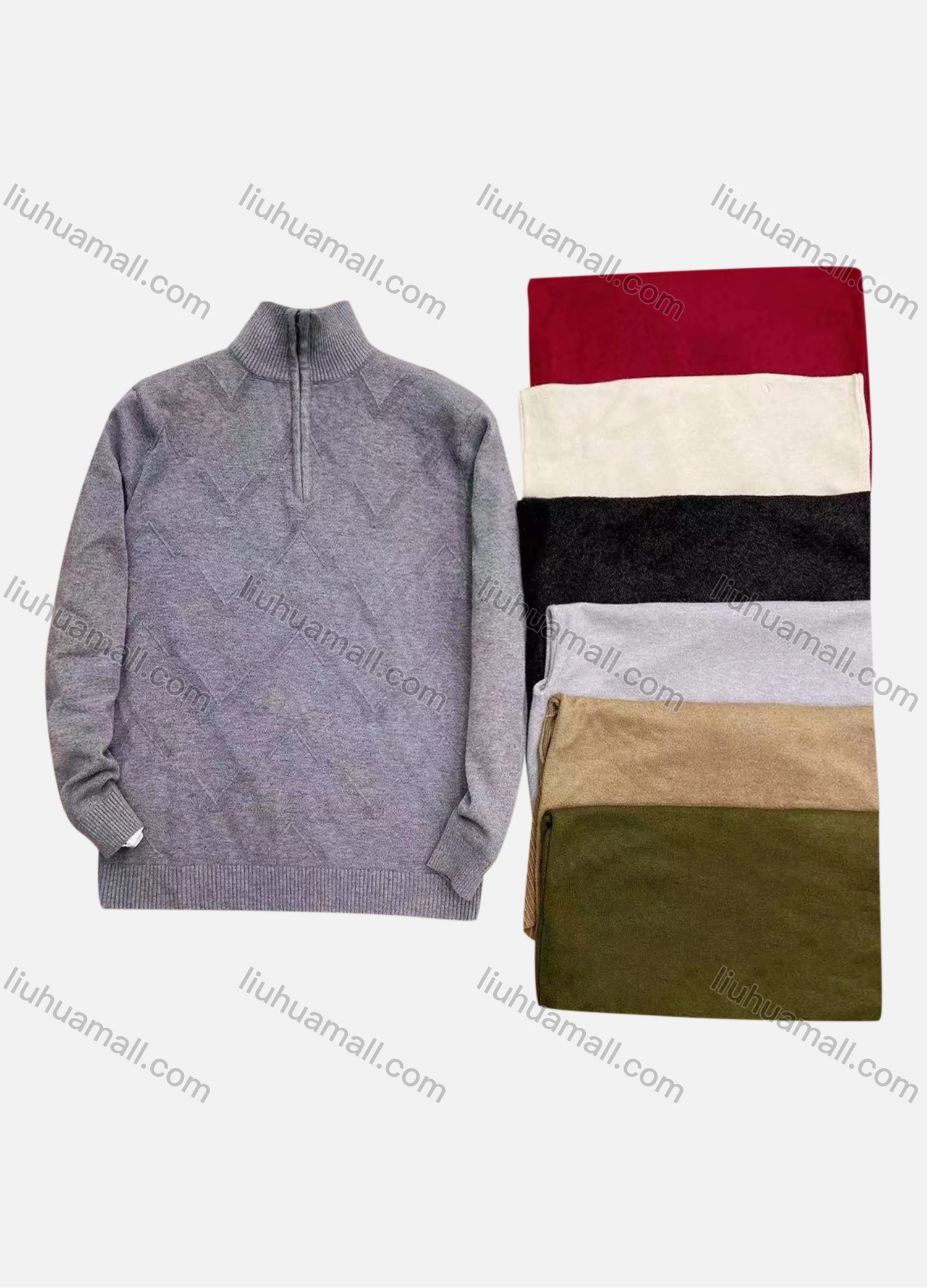 Wholesale Men's Casual Long Sleeve Quarter Zipper Texture Knit Sweater - Liuhuamall