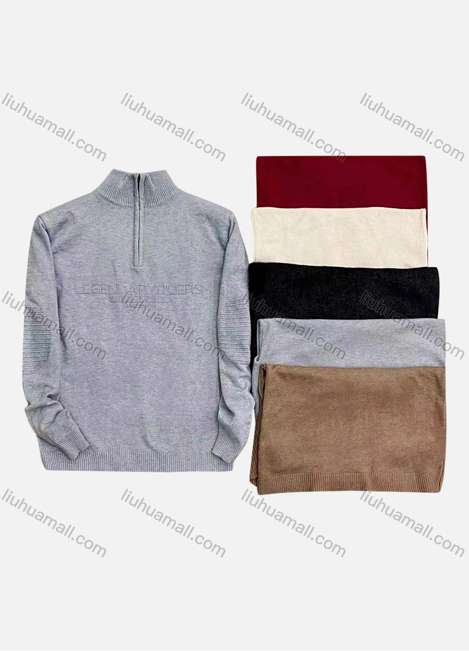 Wholesale Men's Casual Long Sleeve Quarter Zipper Letter Print Knit Sweater - Liuhuamall