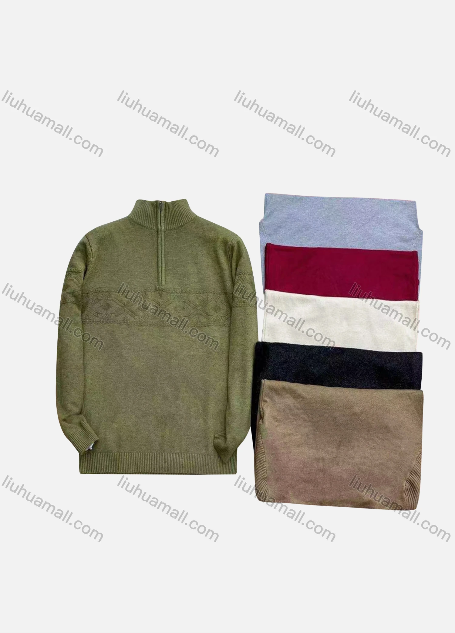 Wholesale Men's Casual Long Sleeve Quarter Zipper Texture Knit Sweater - Liuhuamall