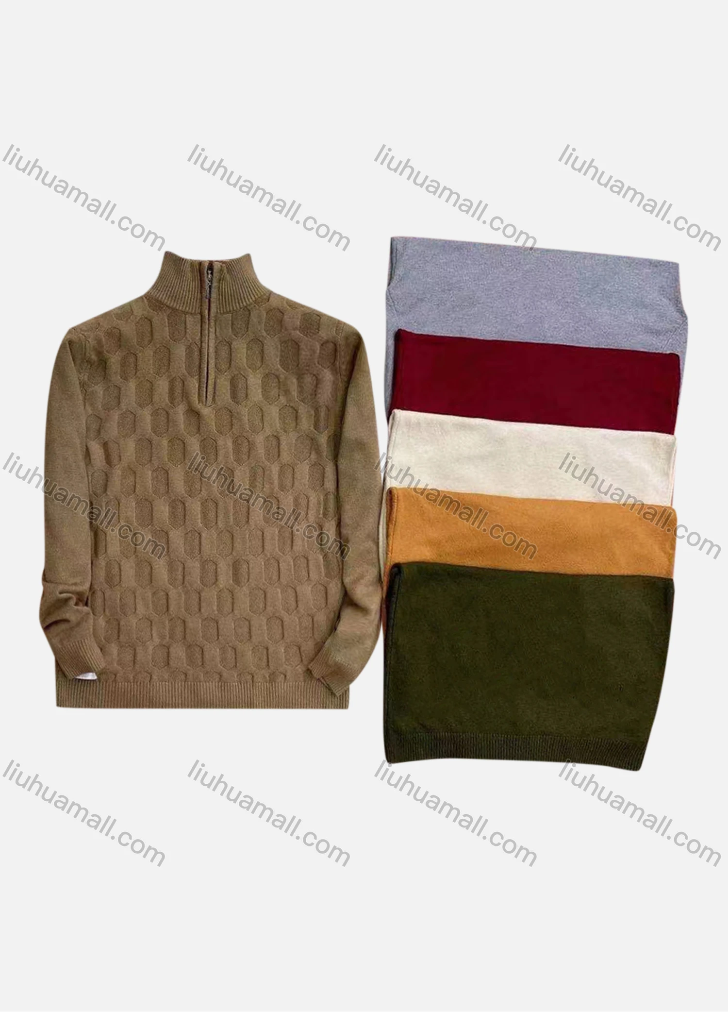 Wholesale Men's Casual Long Sleeve Quarter Zipper Texture Knit Sweater - Liuhuamall