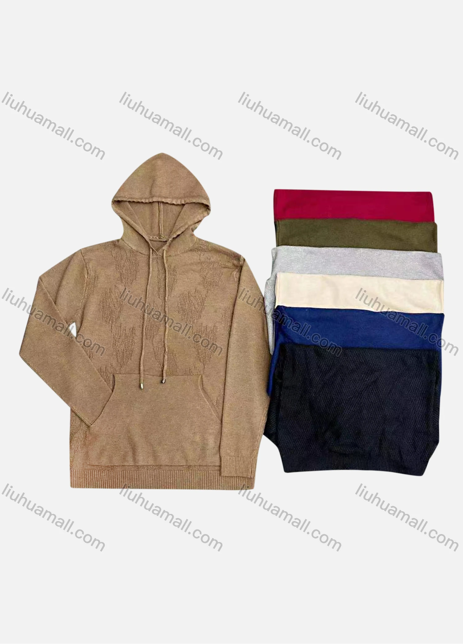Wholesale Men's Casual Long Sleeve Hooded Knit Sweater With Kanga Pockets - Liuhuamall