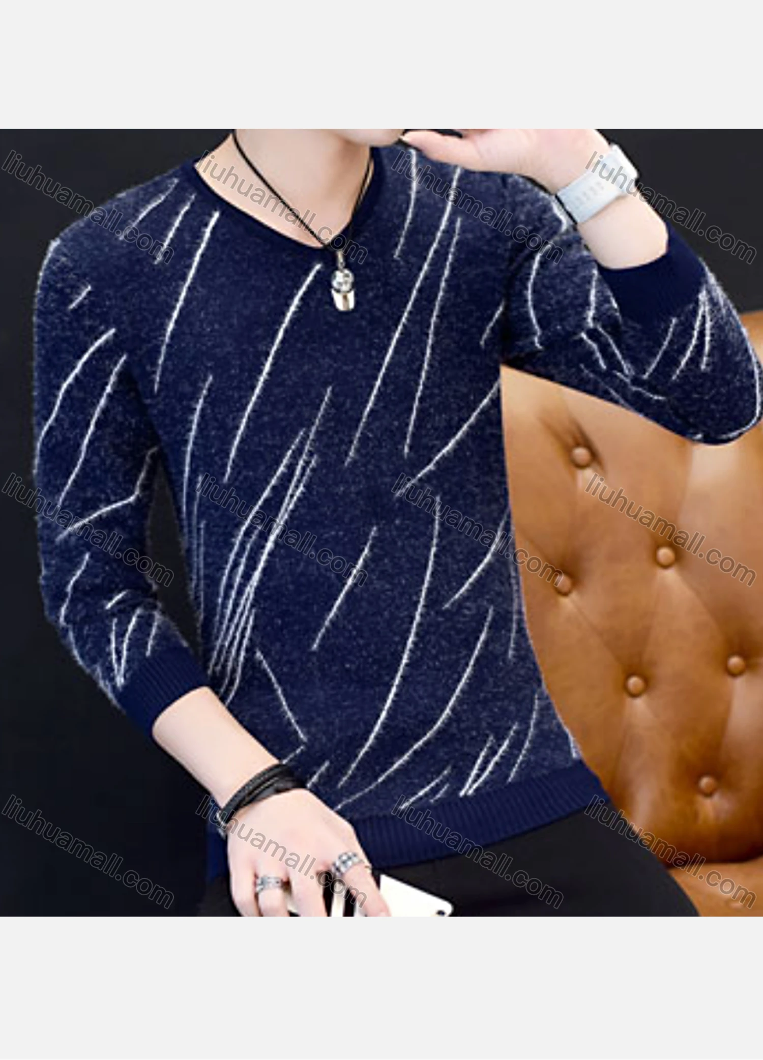 Wholesale Men's Casual V Neck Long Sleeve Letter Print Pullover Knit Sweater - Liuhuamall