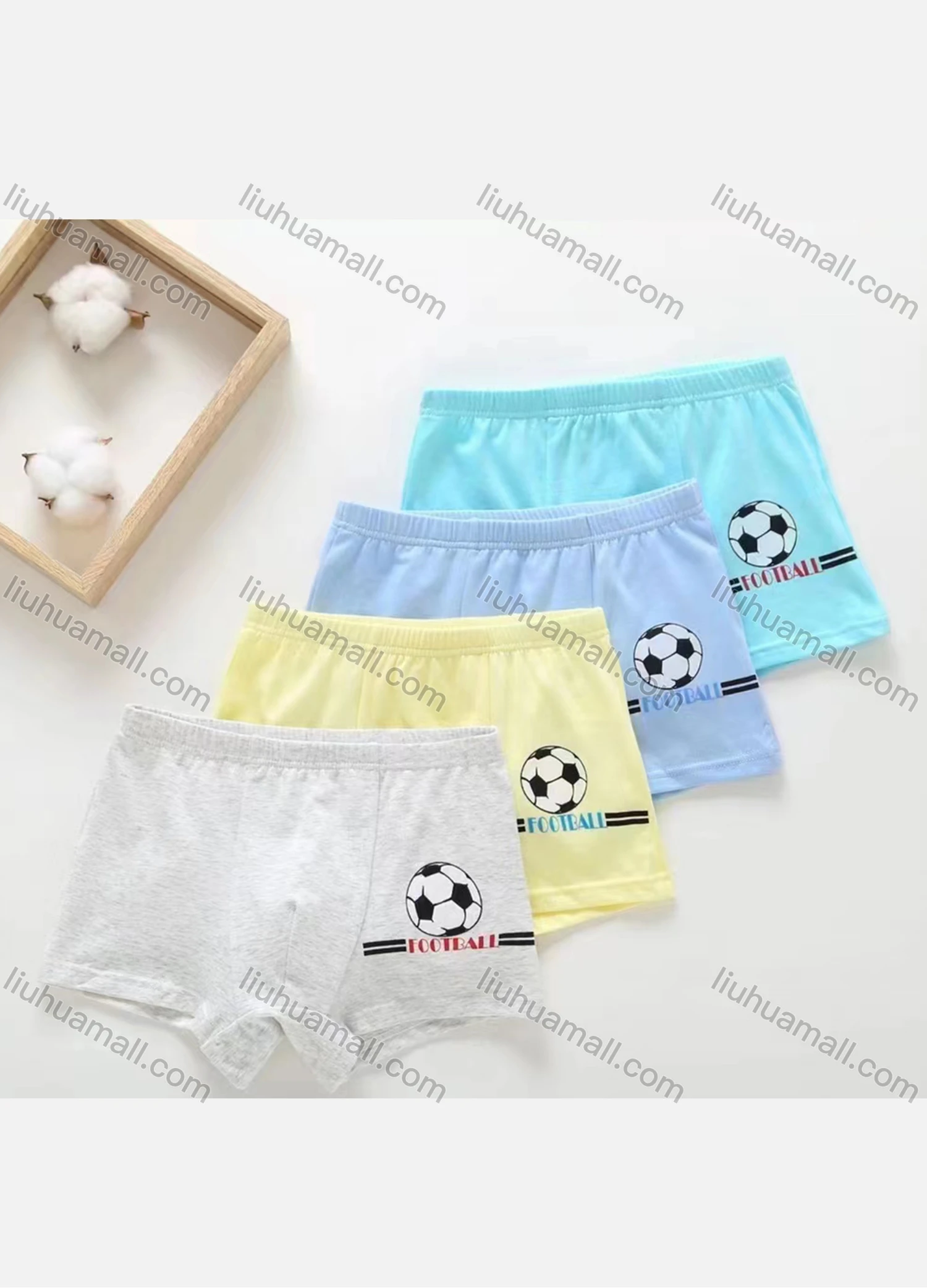 Wholesale Boy's Football Print Breathable HIgh Waist Boxer Brief (Pack of 2) - Liuhuamall