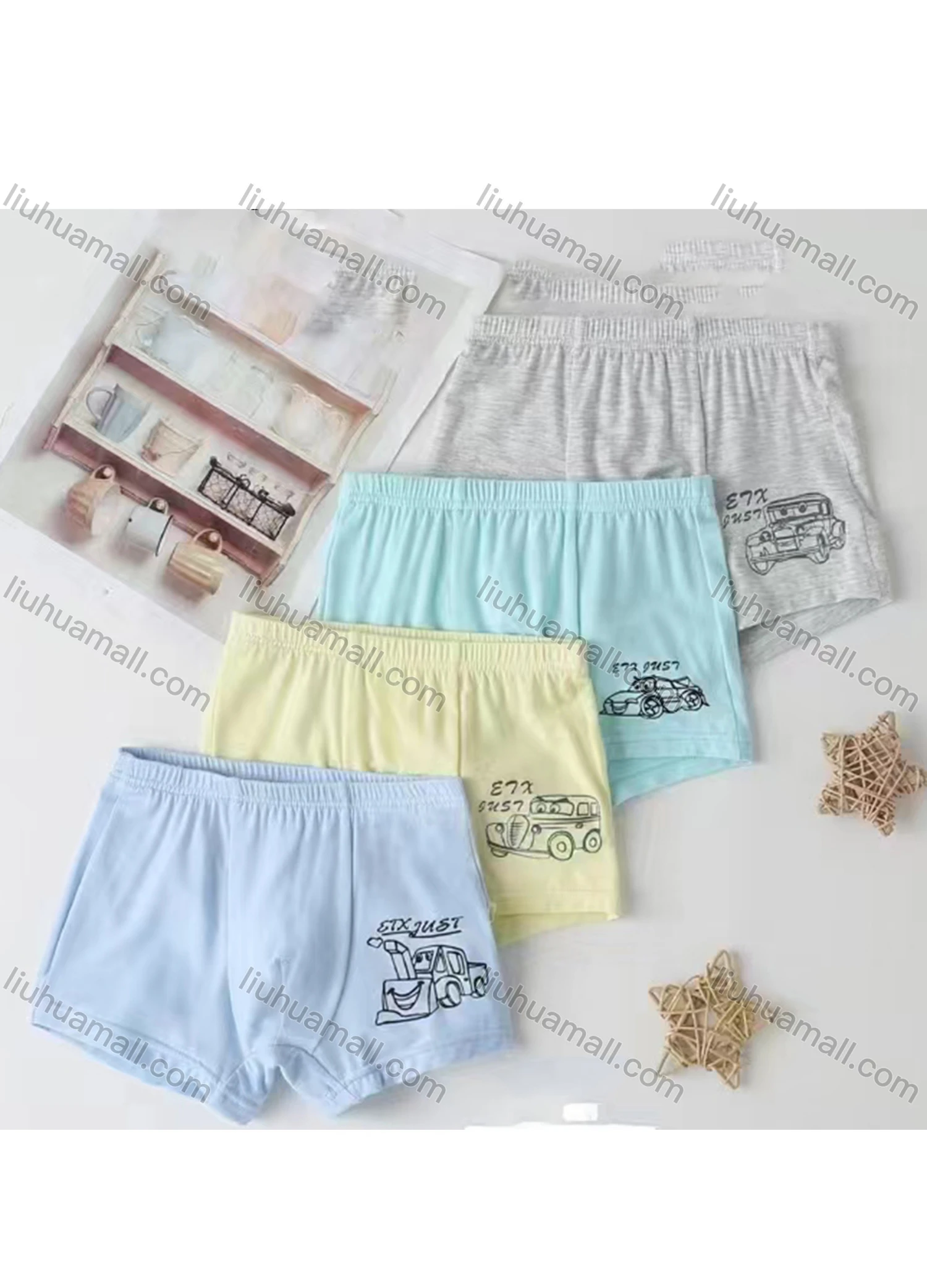 Wholesale Boy's Cartoon Print Breathable HIgh Waist Boxer Brief (Pack of 2) - Liuhuamall