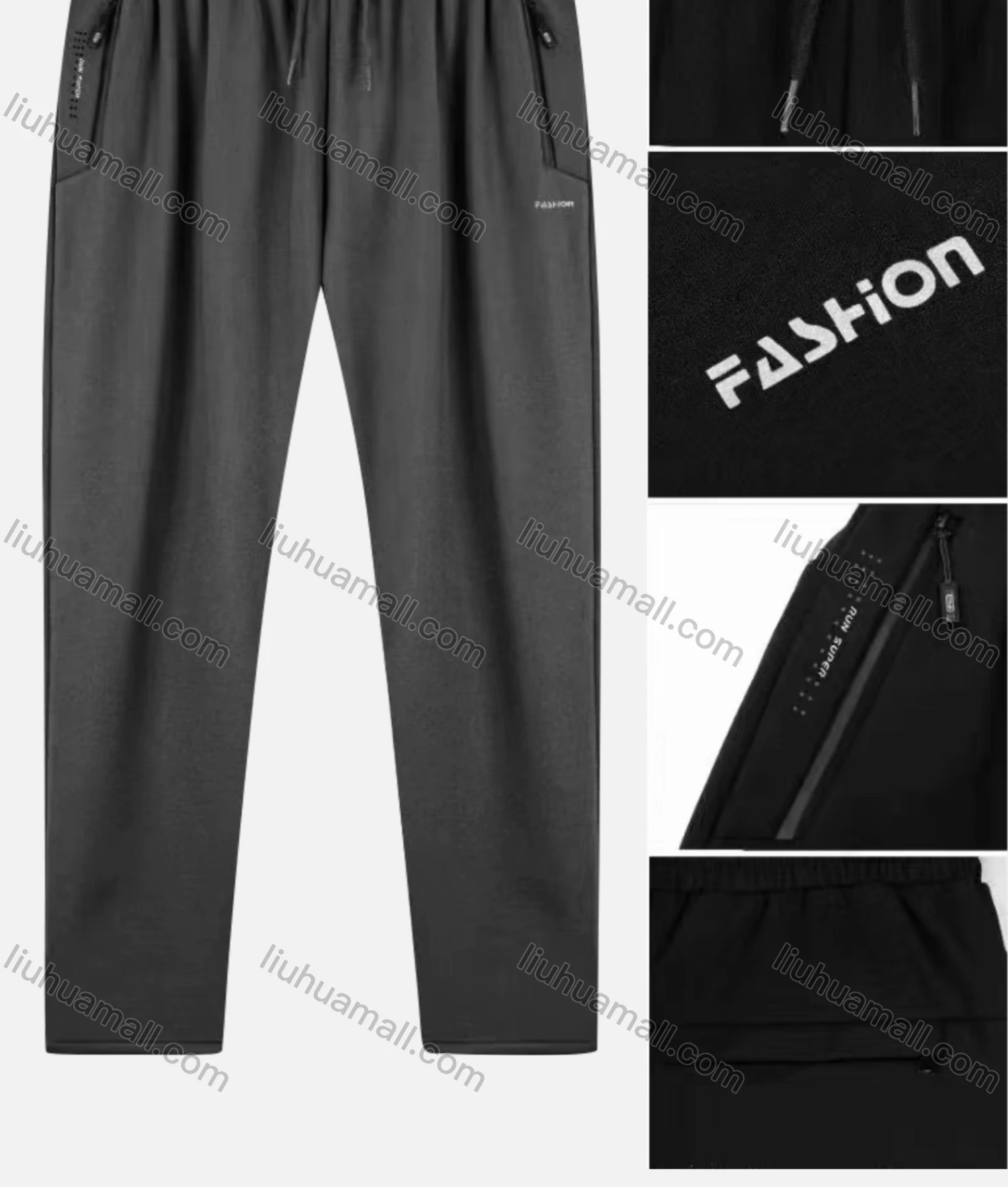 Wholesale Men's Sporty Drawstring Zipper Pockets Letter Pants - Liuhuamall
