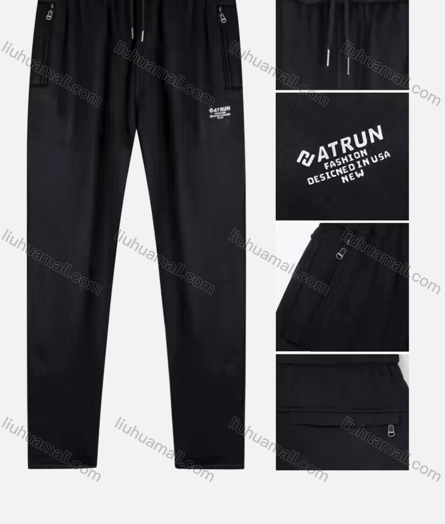 Wholesale Men's Sporty Plain Drawstring Zipper Pockets Letter Pants - Liuhuamall