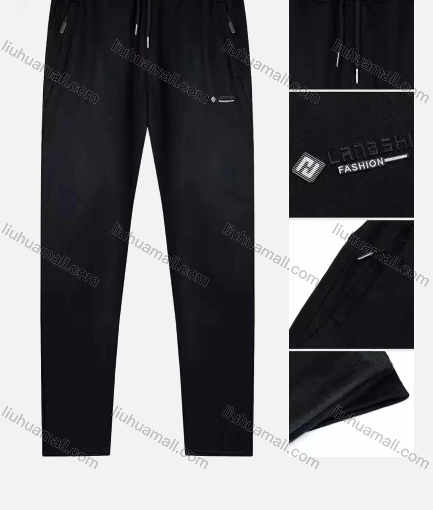 Wholesale Men's Sporty Plain Drawstring Zipper Pockets Letter Pants - Liuhuamall