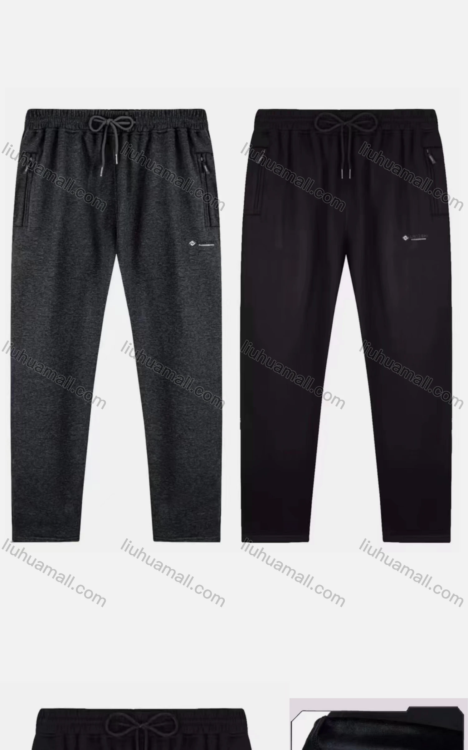 Wholesale Men's Sporty Plain Thermal Lined Drawstring Zipper Pockets Letter Pants - Liuhuamall