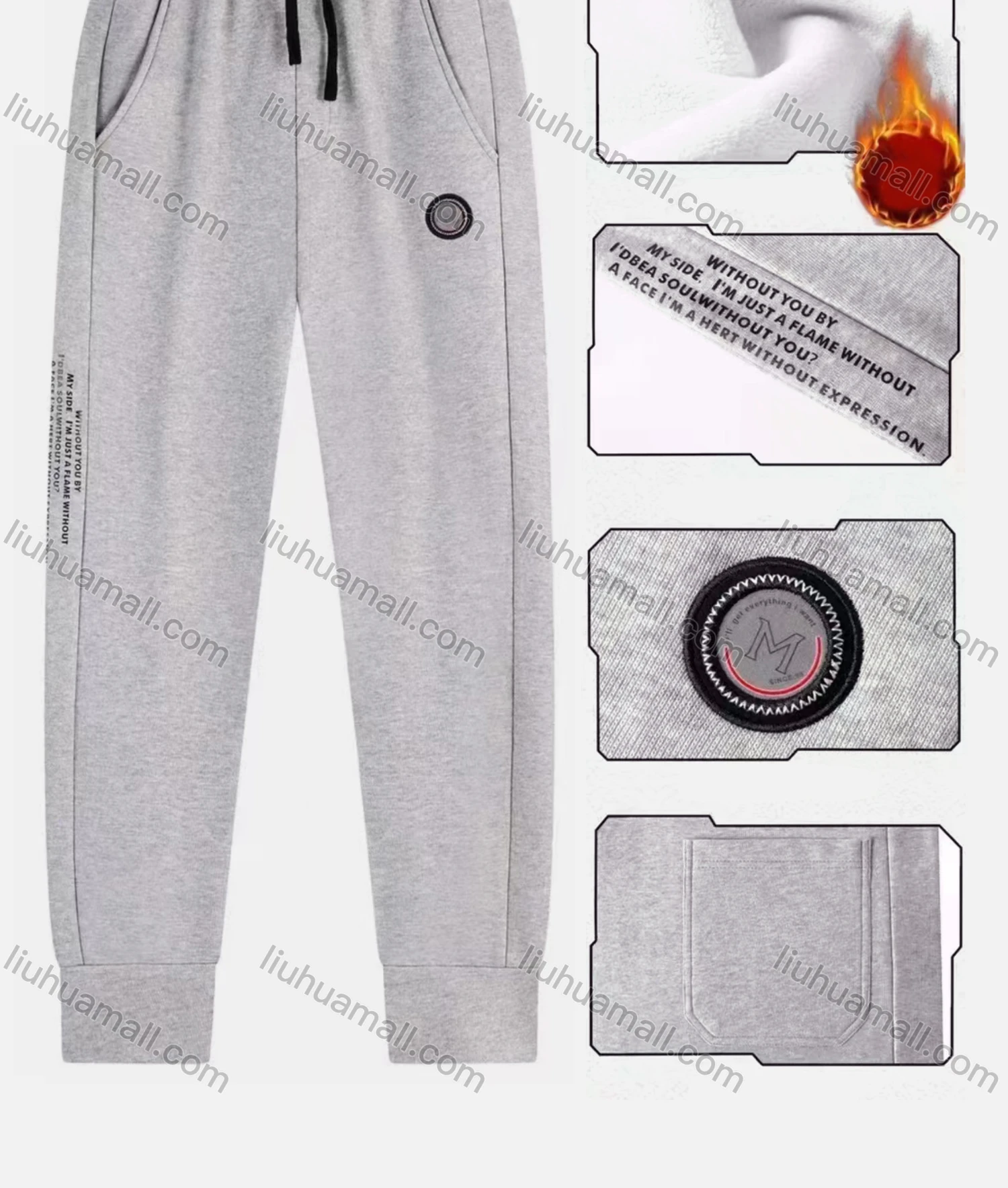 Wholesale Men's Sporty Plain Thermal Lined Drawstring Pockets Label Sweatpants - Liuhuamall