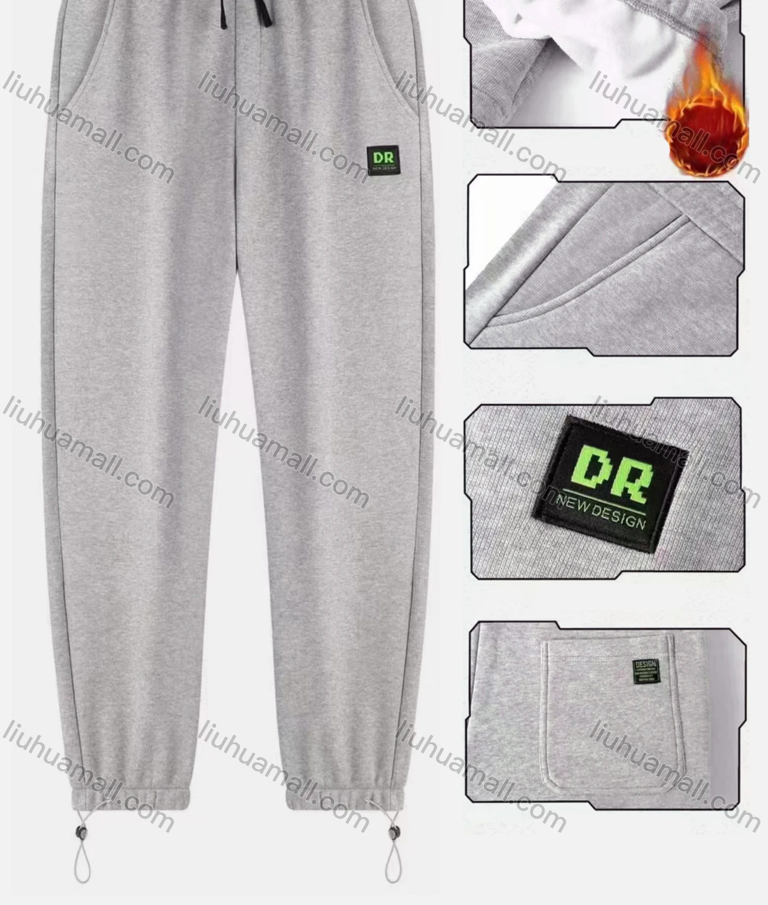 Wholesale Men's Sporty Plain Thermal Lined Drawstring Pockets Label Sweatpants - Liuhuamall