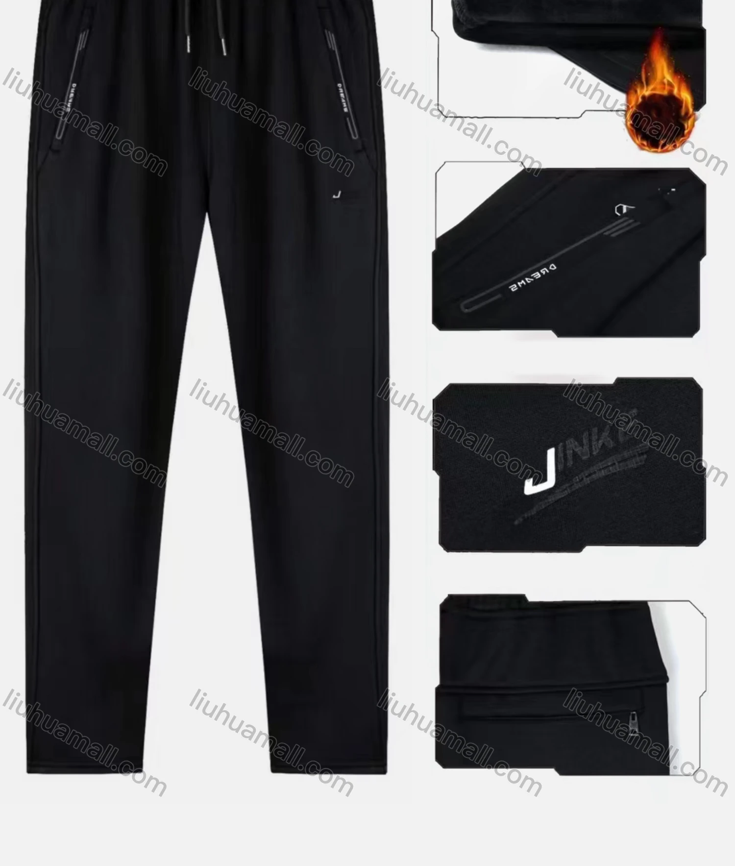 Wholesale Men's Sporty Plain Thermal Lined Drawstring Pockets Pants - Liuhuamall