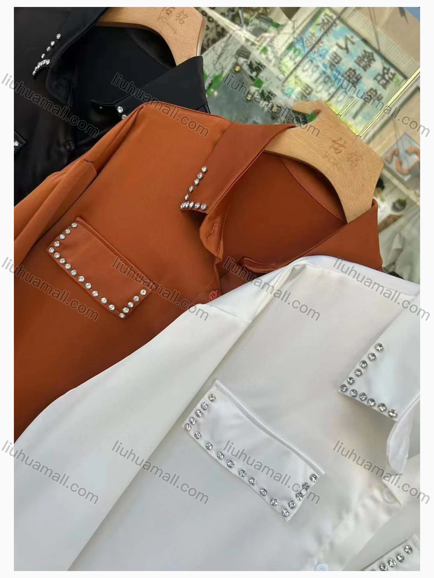 Wholesale Women's Casual Long Sleeve Button Front Rhinestone Shirt - Liuhuamall