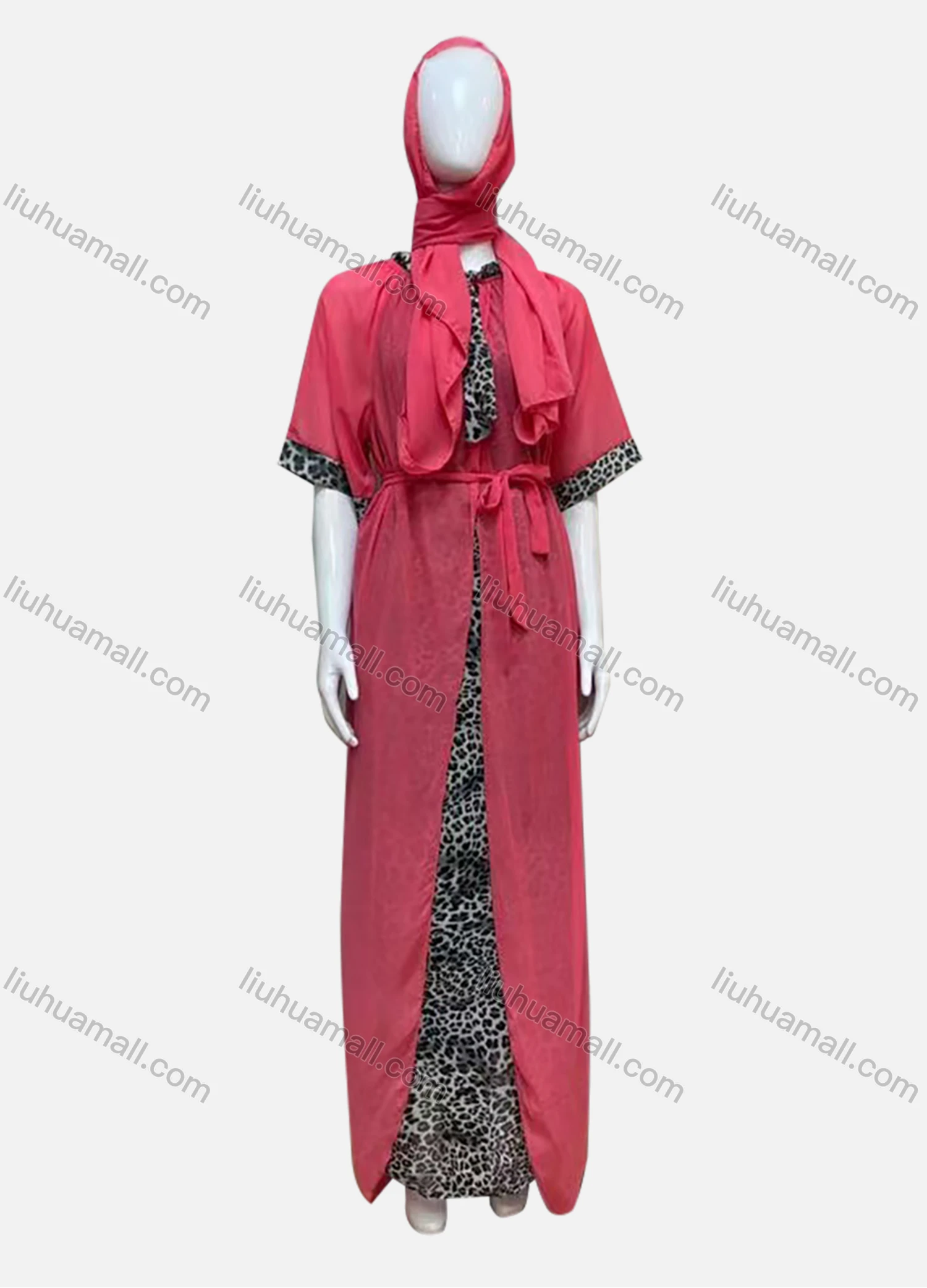 Wholesale Women's Casual 2-in-1 Chiffon Mesh Short Sleeve Leopard Print Maxi Dress - Liuhuamall