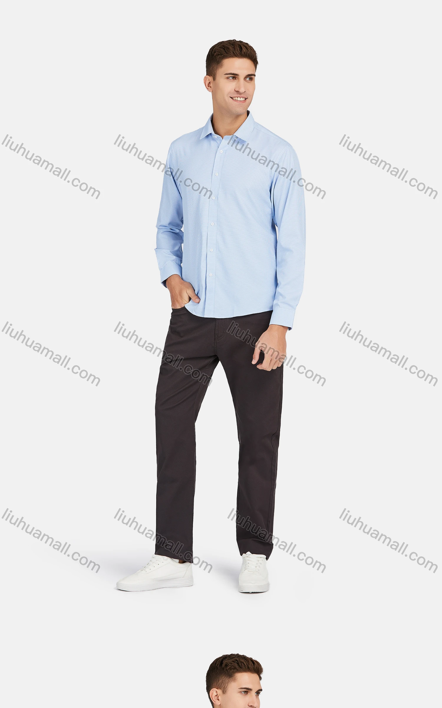 Wholesale Men's Slim Fit Long Sleeve Button Down Gingham Formal Shirts - Liuhuamall