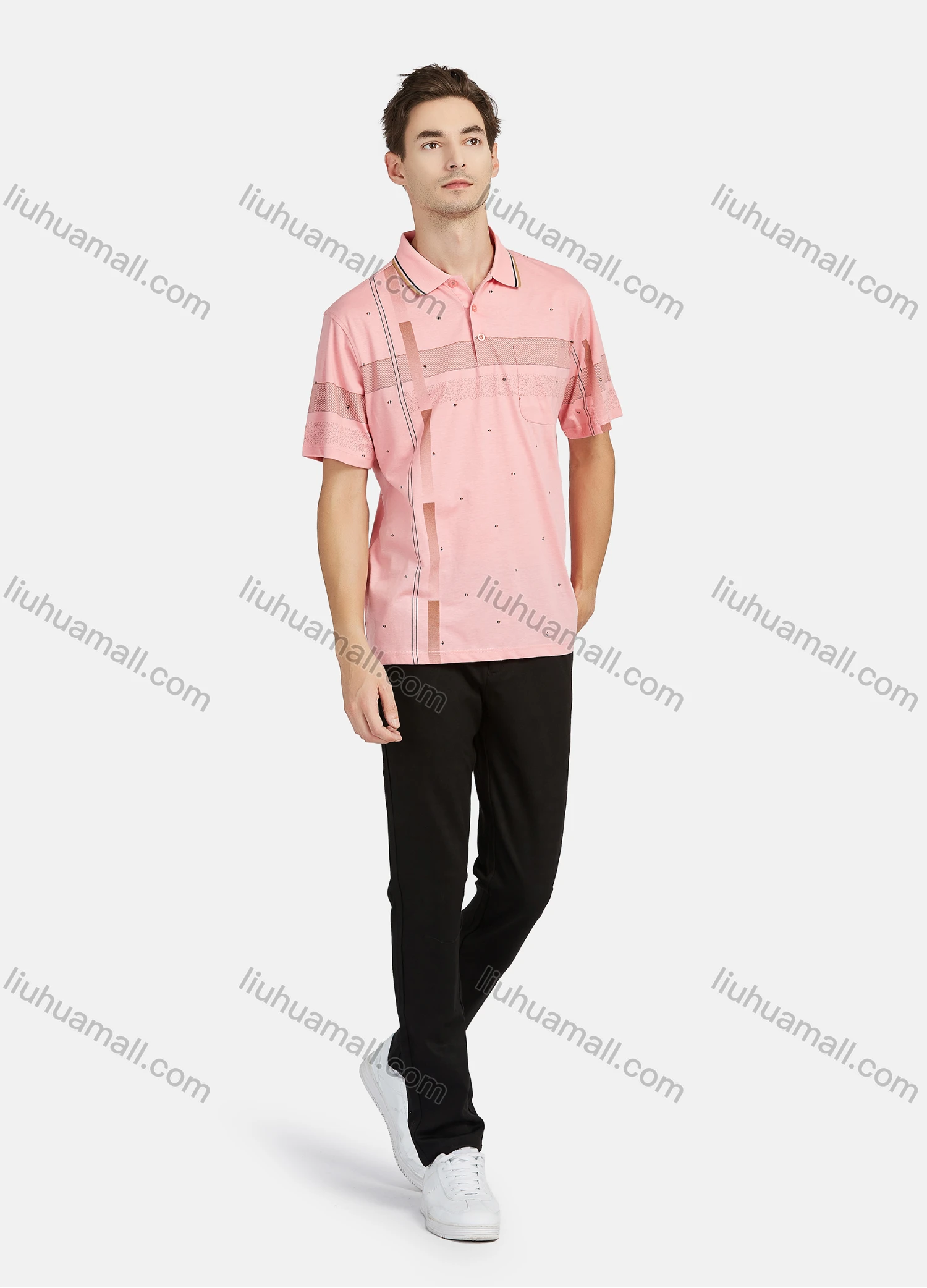 Wholesale Men's Casual Striped Short Sleeve Patch Pocket Polo Shirts - Liuhuamall
