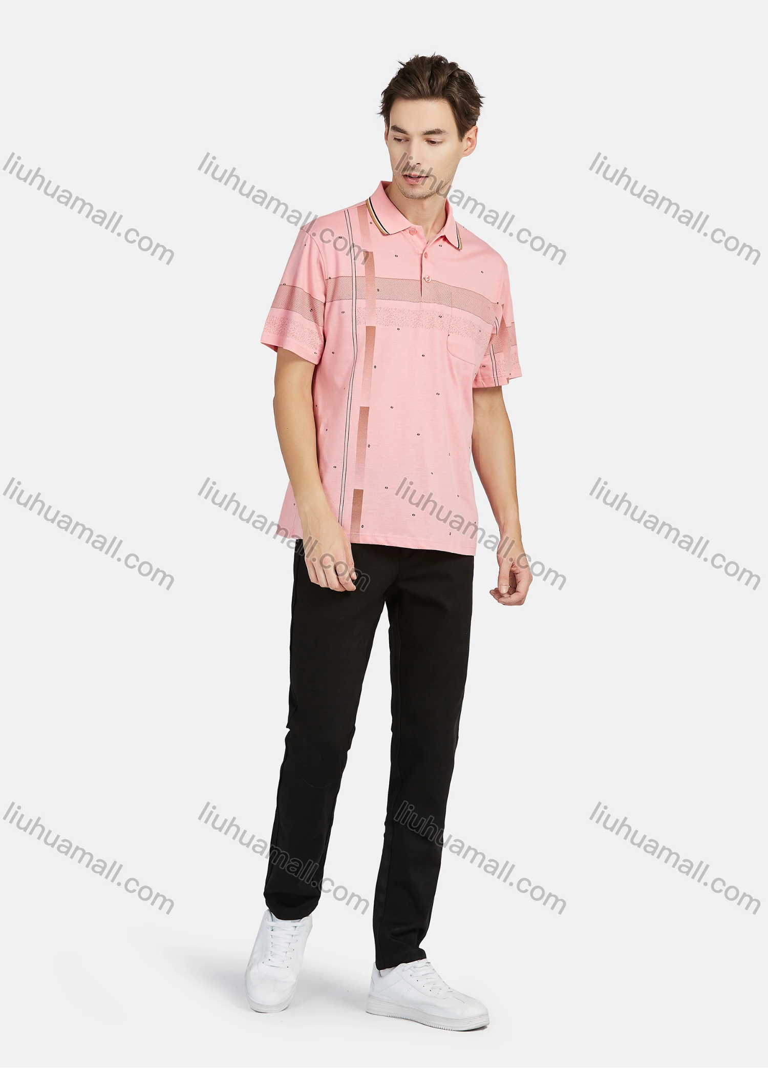 Wholesale Men's Casual Striped Short Sleeve Patch Pocket Polo Shirts - Liuhuamall