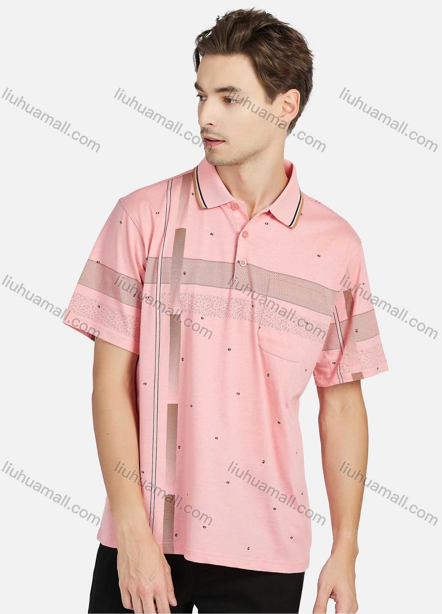 Wholesale Men's Casual Striped Short Sleeve Patch Pocket Polo Shirts - Liuhuamall