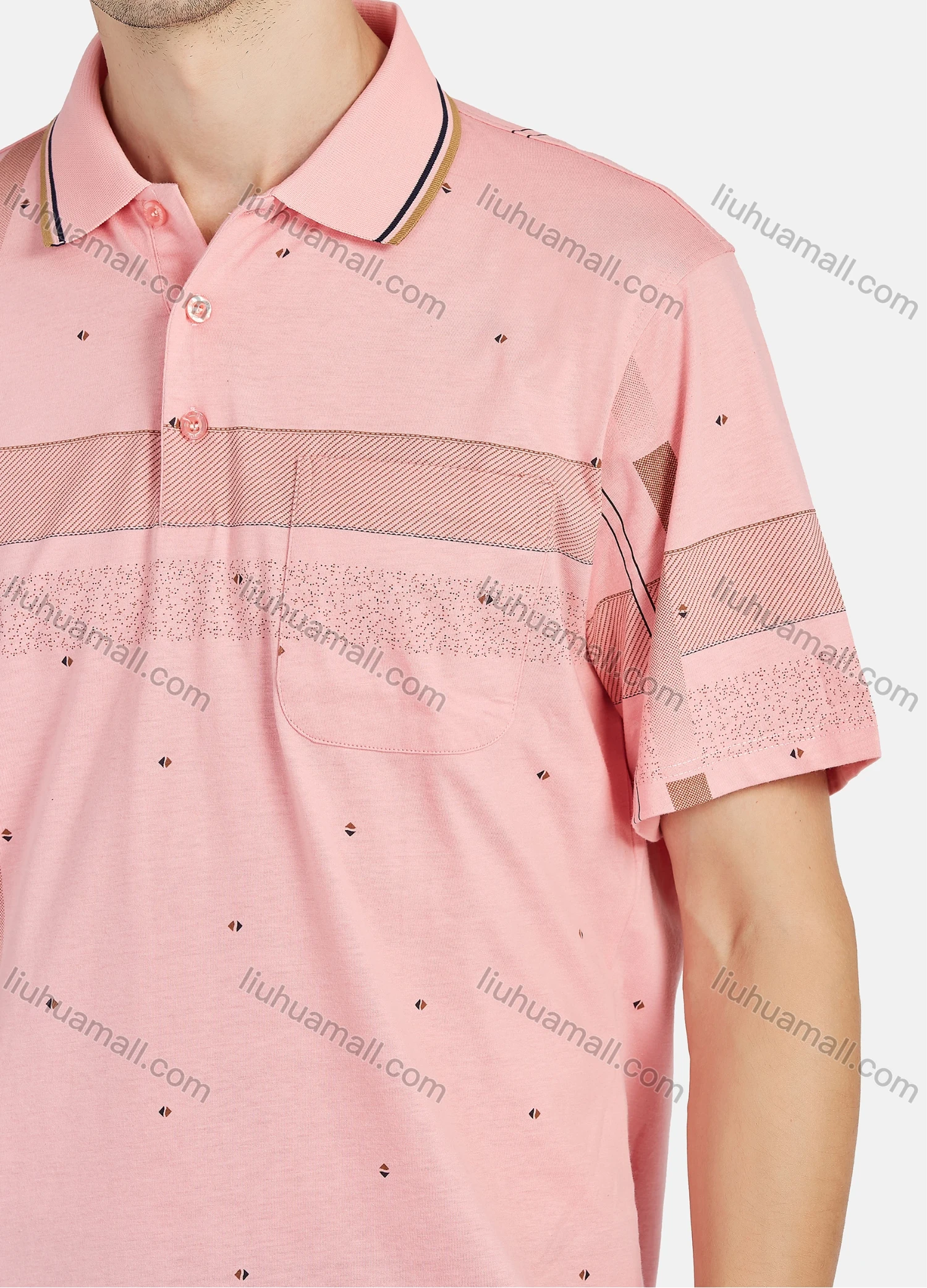 Wholesale Men's Casual Striped Short Sleeve Patch Pocket Polo Shirts - Liuhuamall