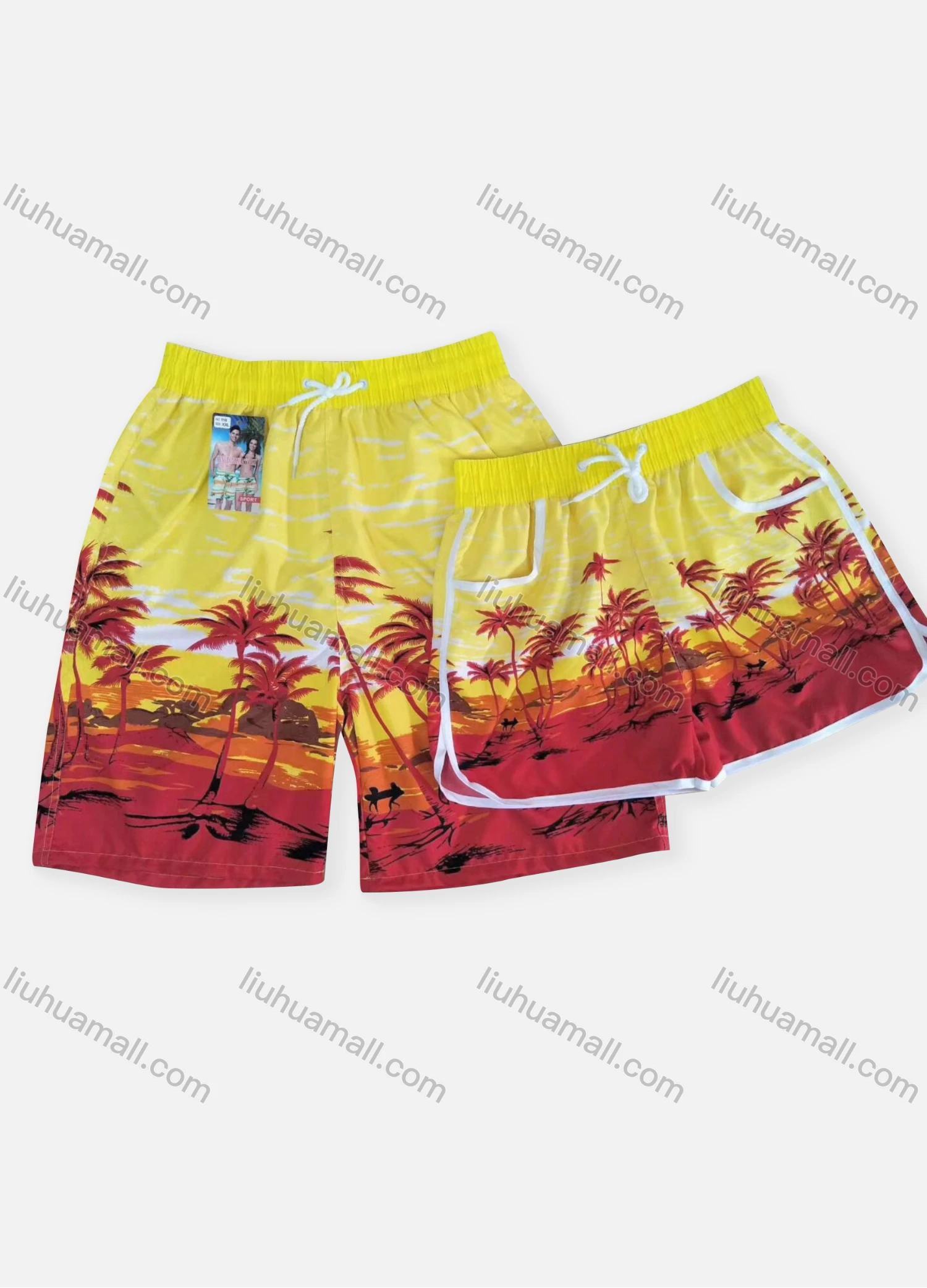 Wholesale Unisex Swim Trunks Quick Dry Tropical Graphic Drawstring Beach Shorts - Liuhuamall
