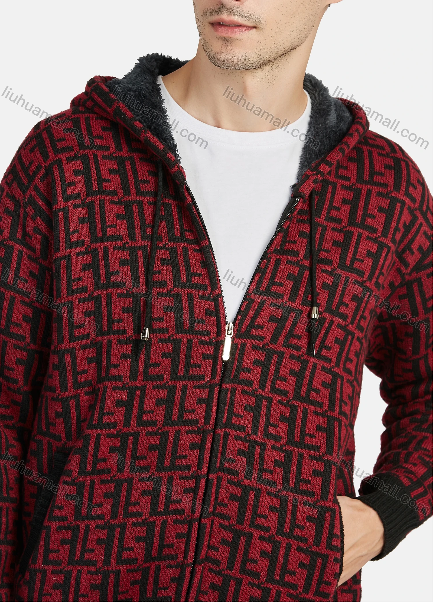 Wholesale Men's Casual Greek Key Sweatshirt Hooded Long Sleeve Zip Up Hoodie - Liuhuamall