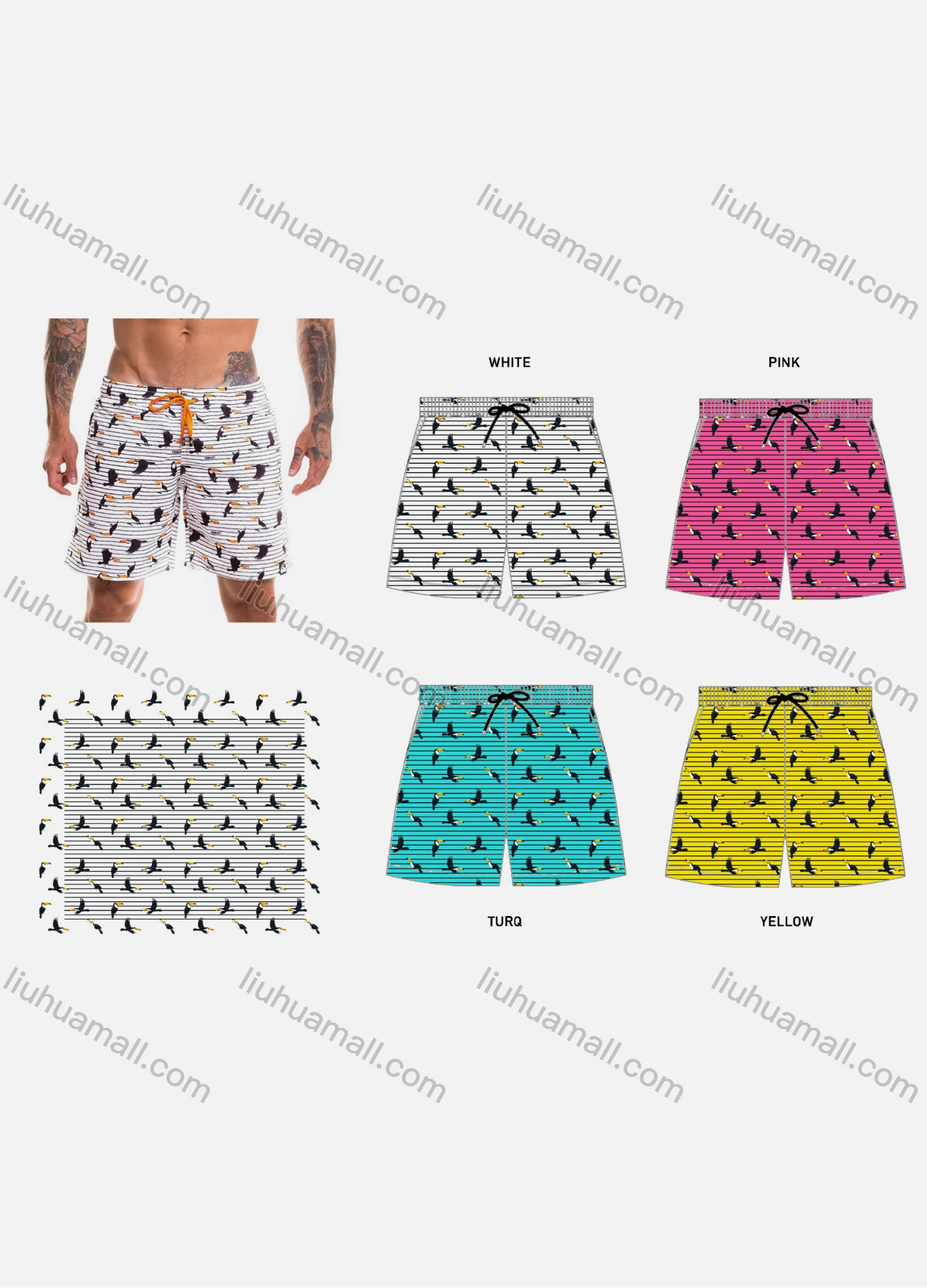 Wholesale Unisex Swim Trunks Quick Dry Eagle Graphic Drawstring Beach Shorts - Liuhuamall
