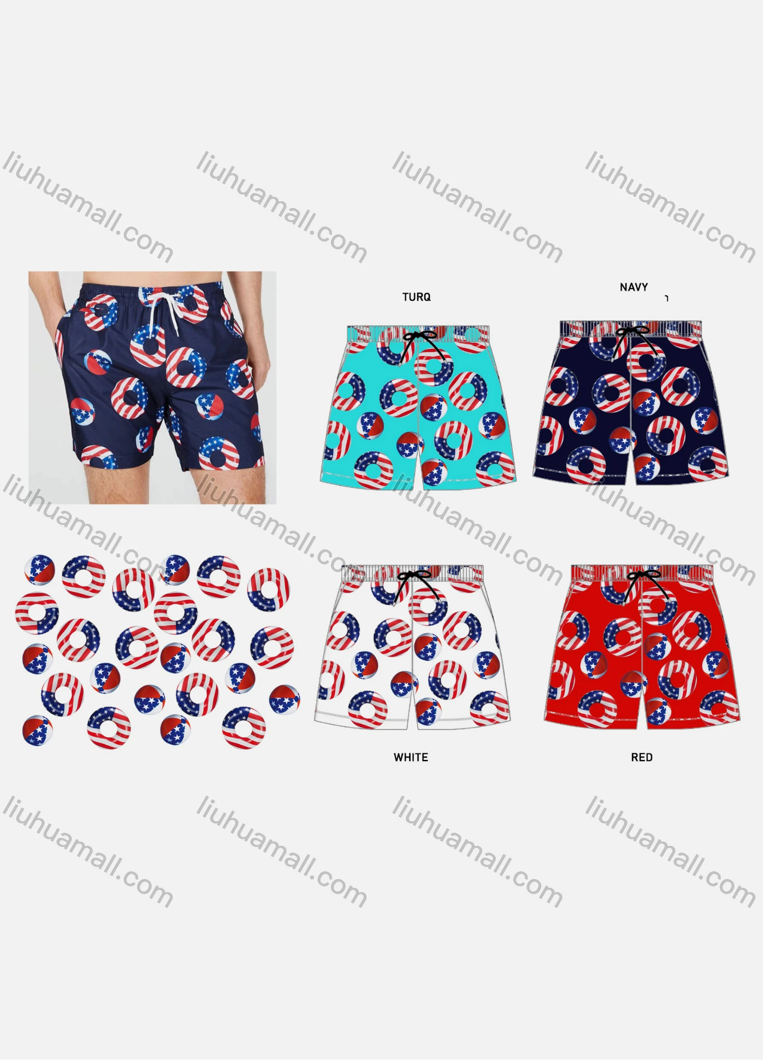 Wholesale Unisex Swim Trunks Quick Dry Graphic Drawstring Beach Shorts - Liuhuamall