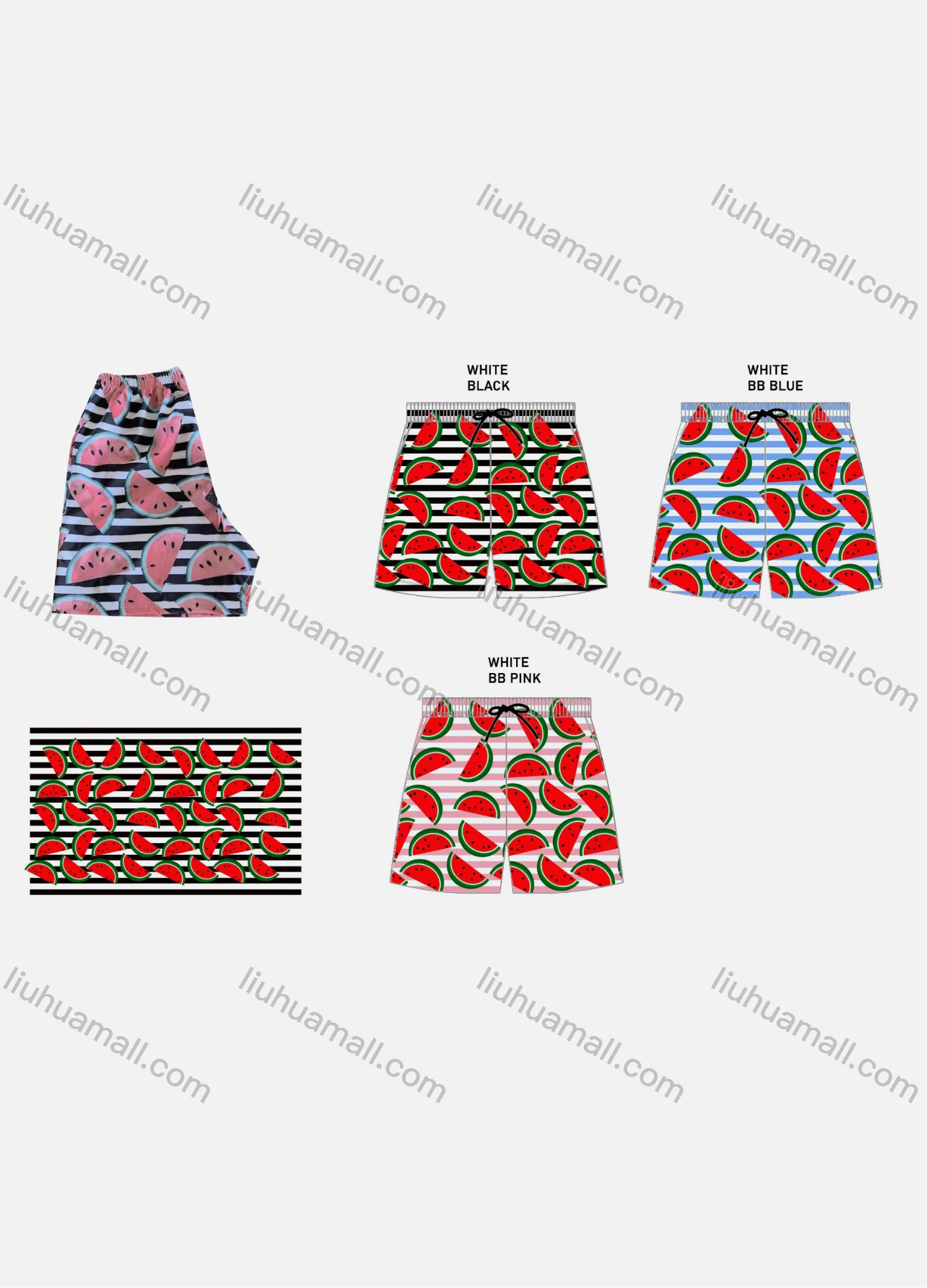 Wholesale Unisex Swim Trunks Quick Dry Watermelon Graphic Drawstring Beach Shorts - Liuhuamall