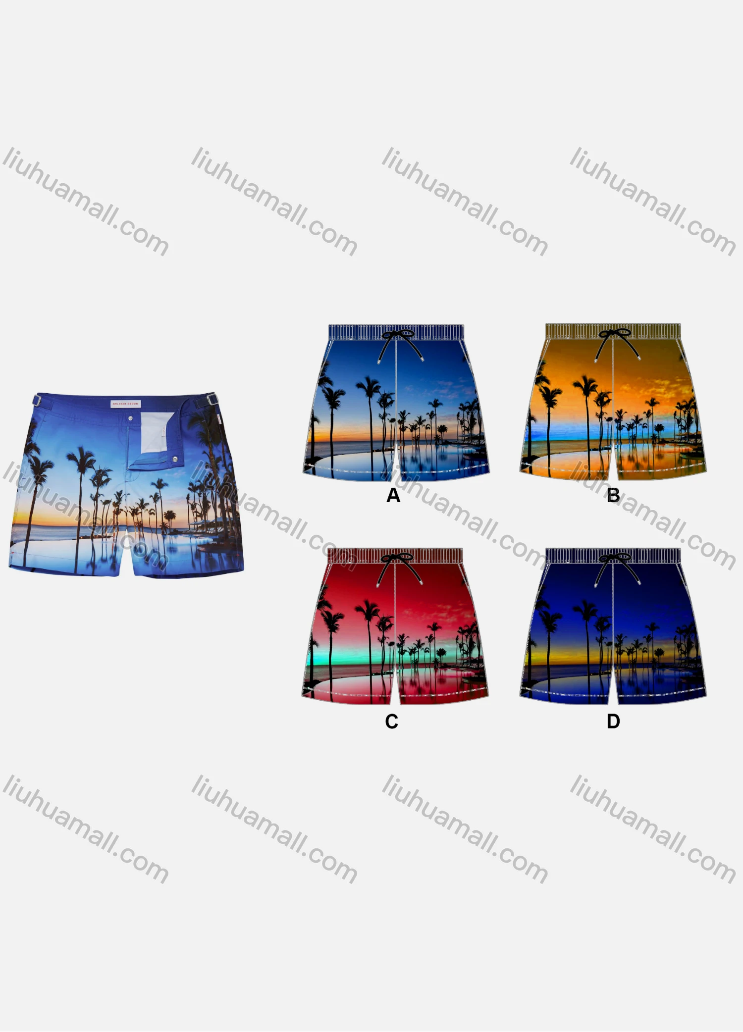 Wholesale Unisex Swim Trunks Quick Dry Tropical Graphic Drawstring Beach Shorts - Liuhuamall