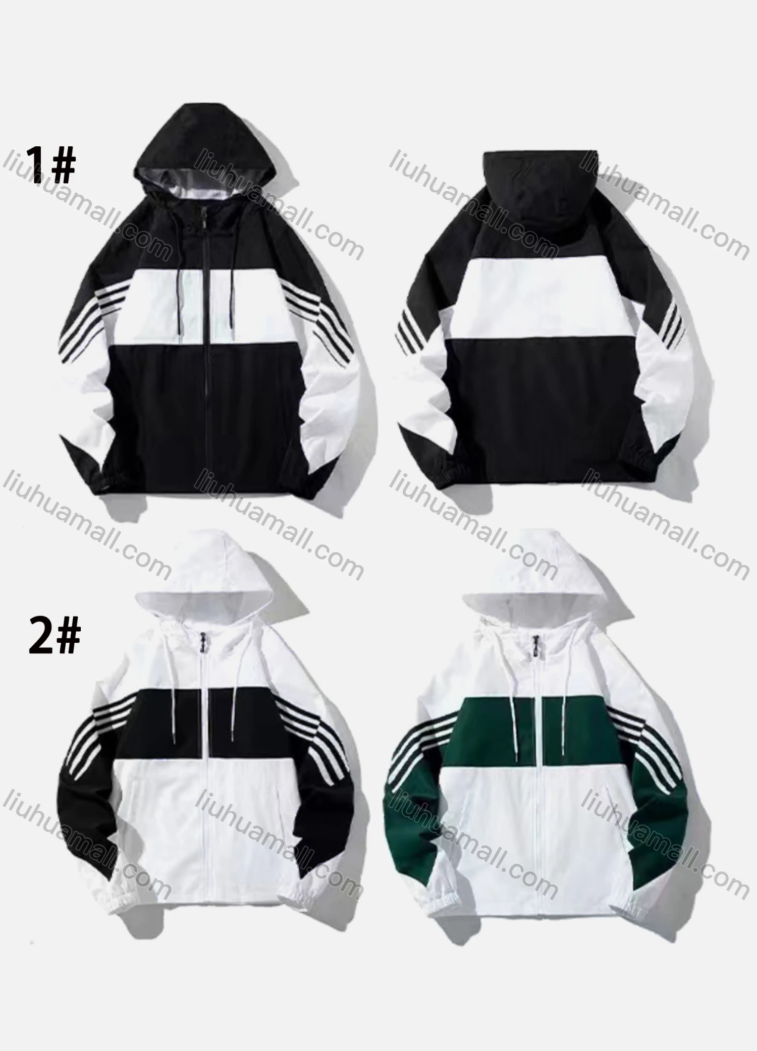 Wholesale Men's Sporty Zipper Pockets Stiching Color Hooded Jacket - Liuhuamall