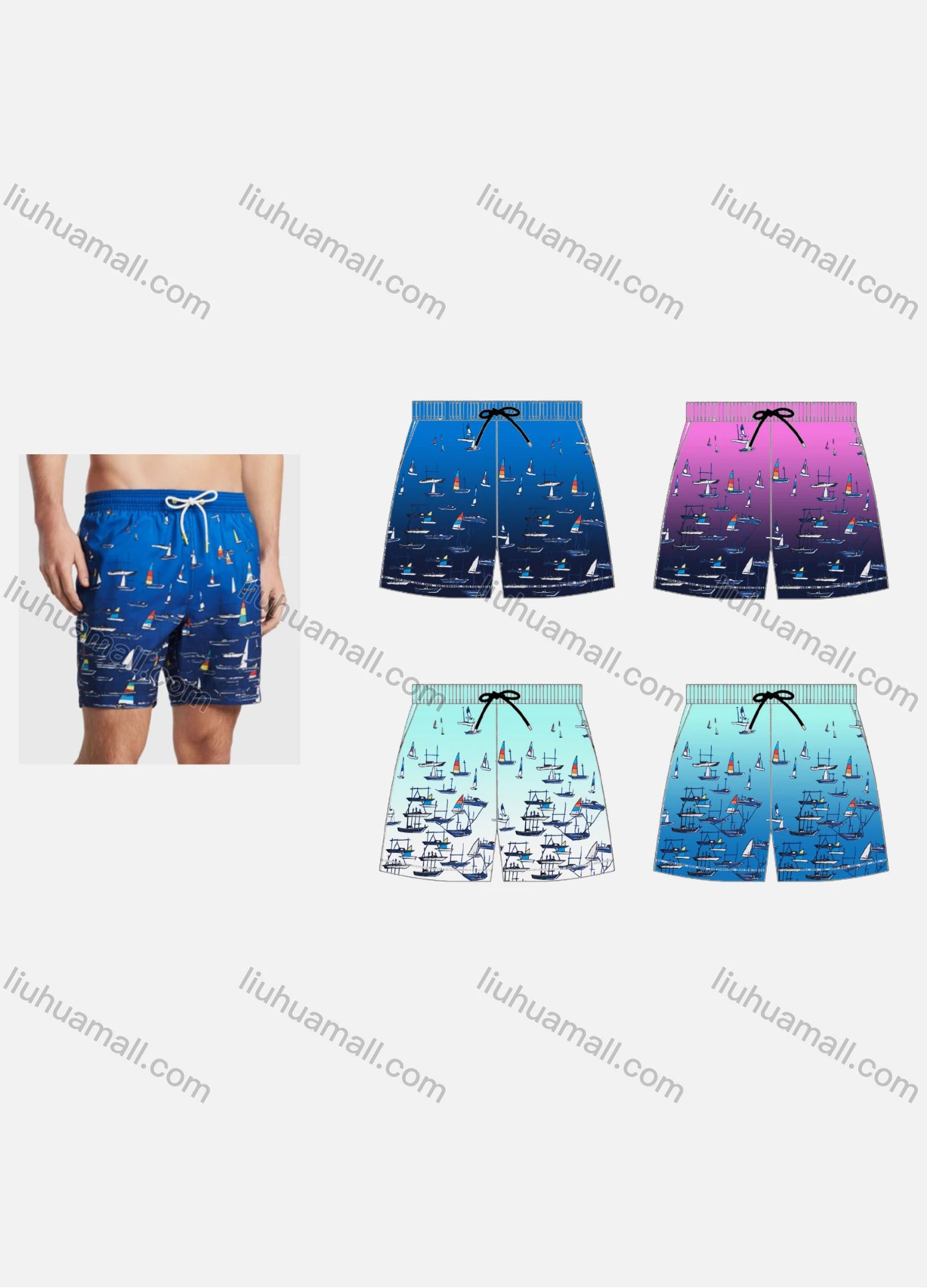 Wholesale Unisex Swim Trunks Quick Dry Gradient Graphic Drawstring Beach Shorts - Liuhuamall