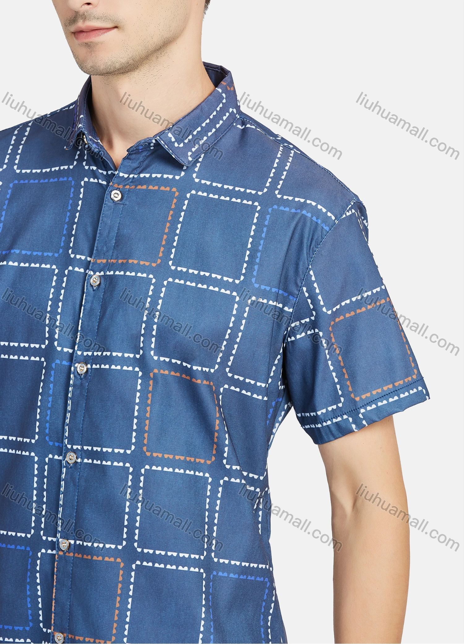 Wholesale Men's Casual Plaid Print Short Sleeve Button Down Shirts - Liuhuamall