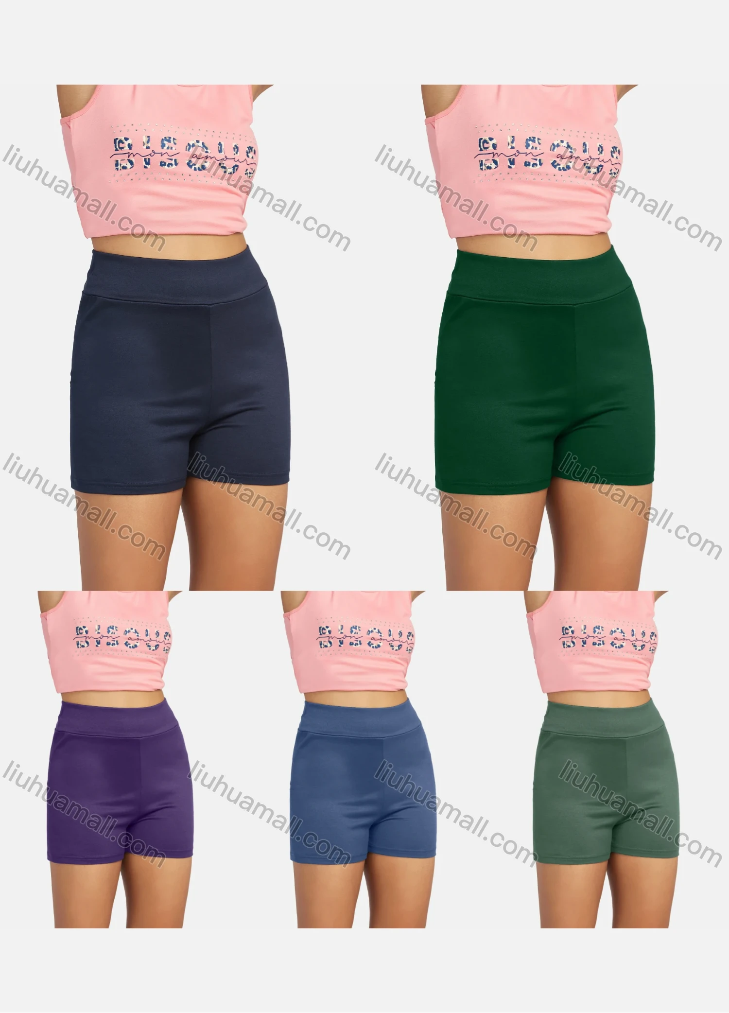 Wholesale Women's Casual Plain High Waist Stretch Biker Shorts 2180-1# - Liuhuamall