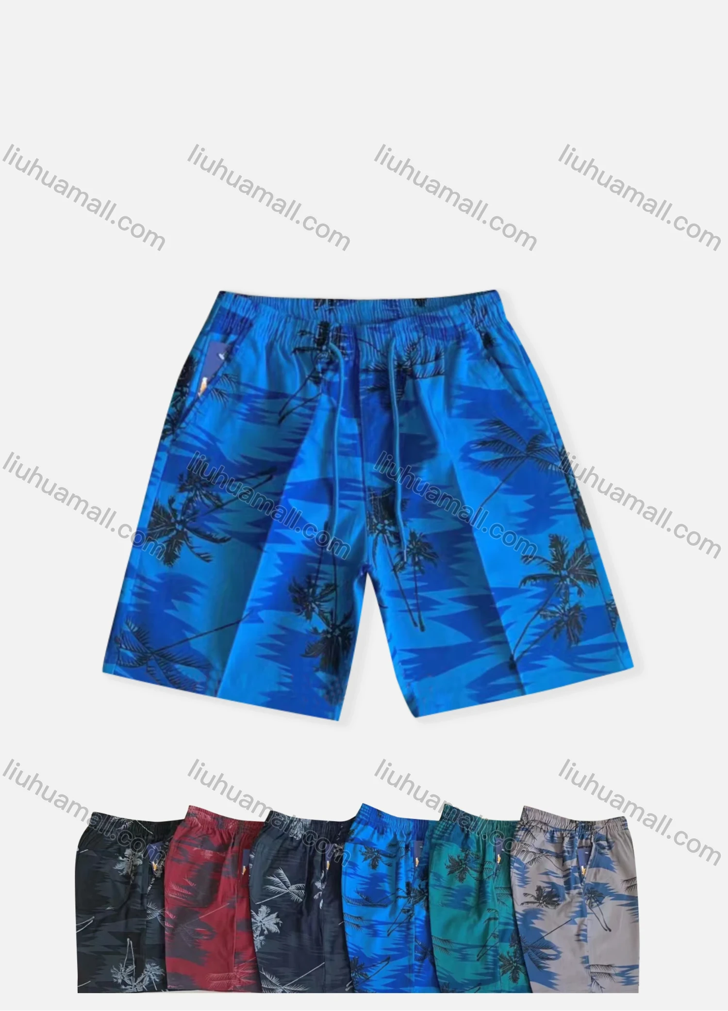 Wholesale Men's Casual Drawstring Tropical Print Shorts With Pockets - Liuhuamall