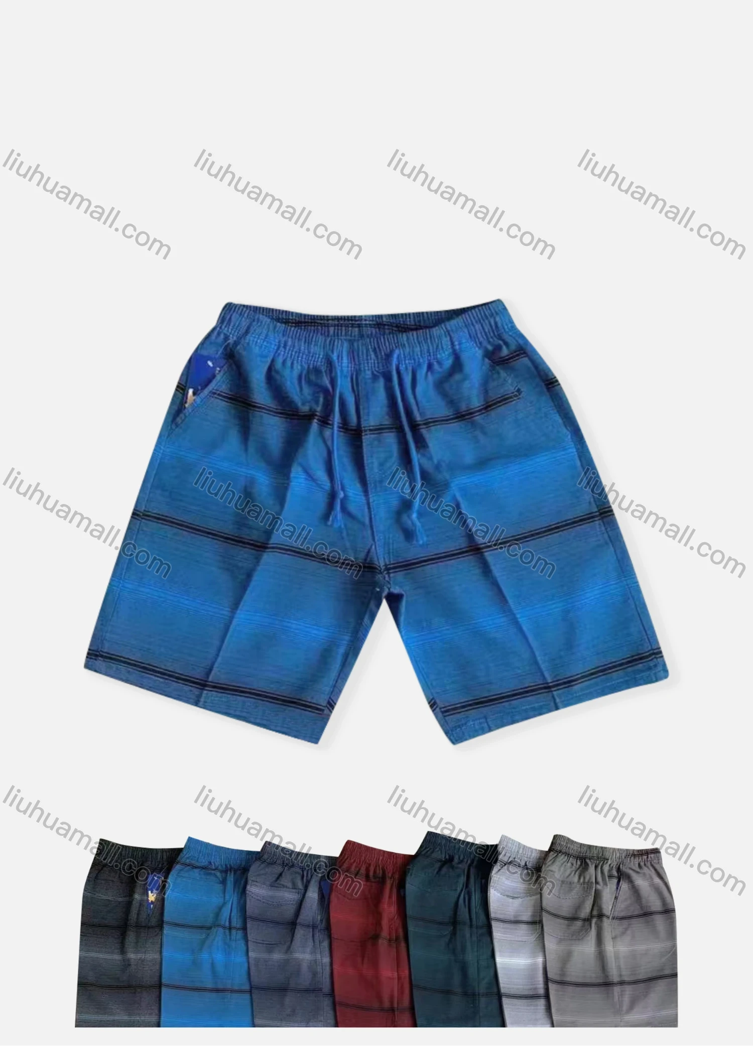Wholesale Men's Casual Drawstring Striped Print Shorts With Pockets - Liuhuamall