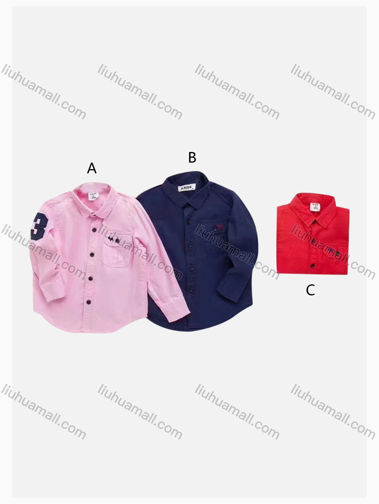 Wholesale Boys' Casual Collared Long Sleeve Pocket Embroidered Plain Shirt - Liuhuamall