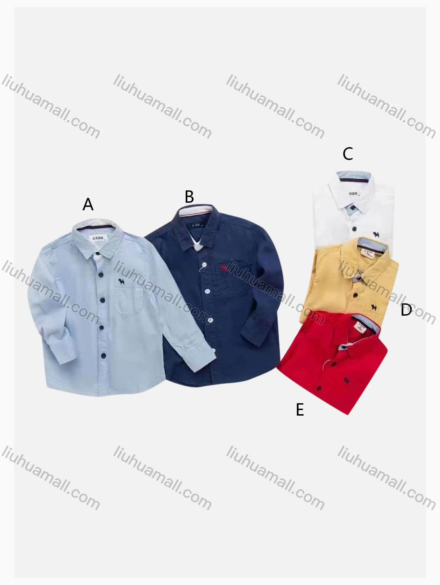Wholesale Boys' Casual Collared Long Sleeve Pocket Embroidered Plain Shirt - Liuhuamall