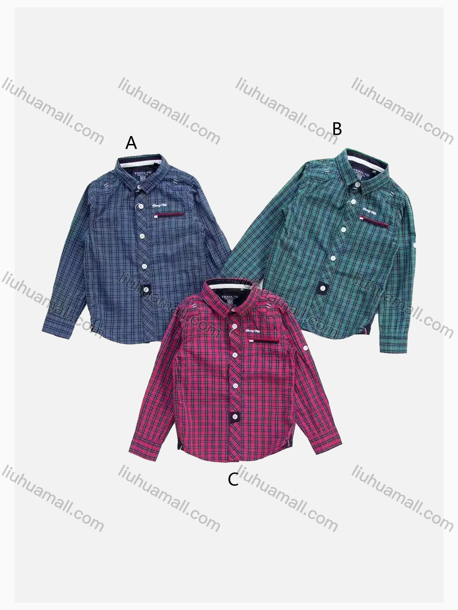 Wholesale Boys' Casual Collared Long Sleeve Pocket Plaid Print Shirt - Liuhuamall