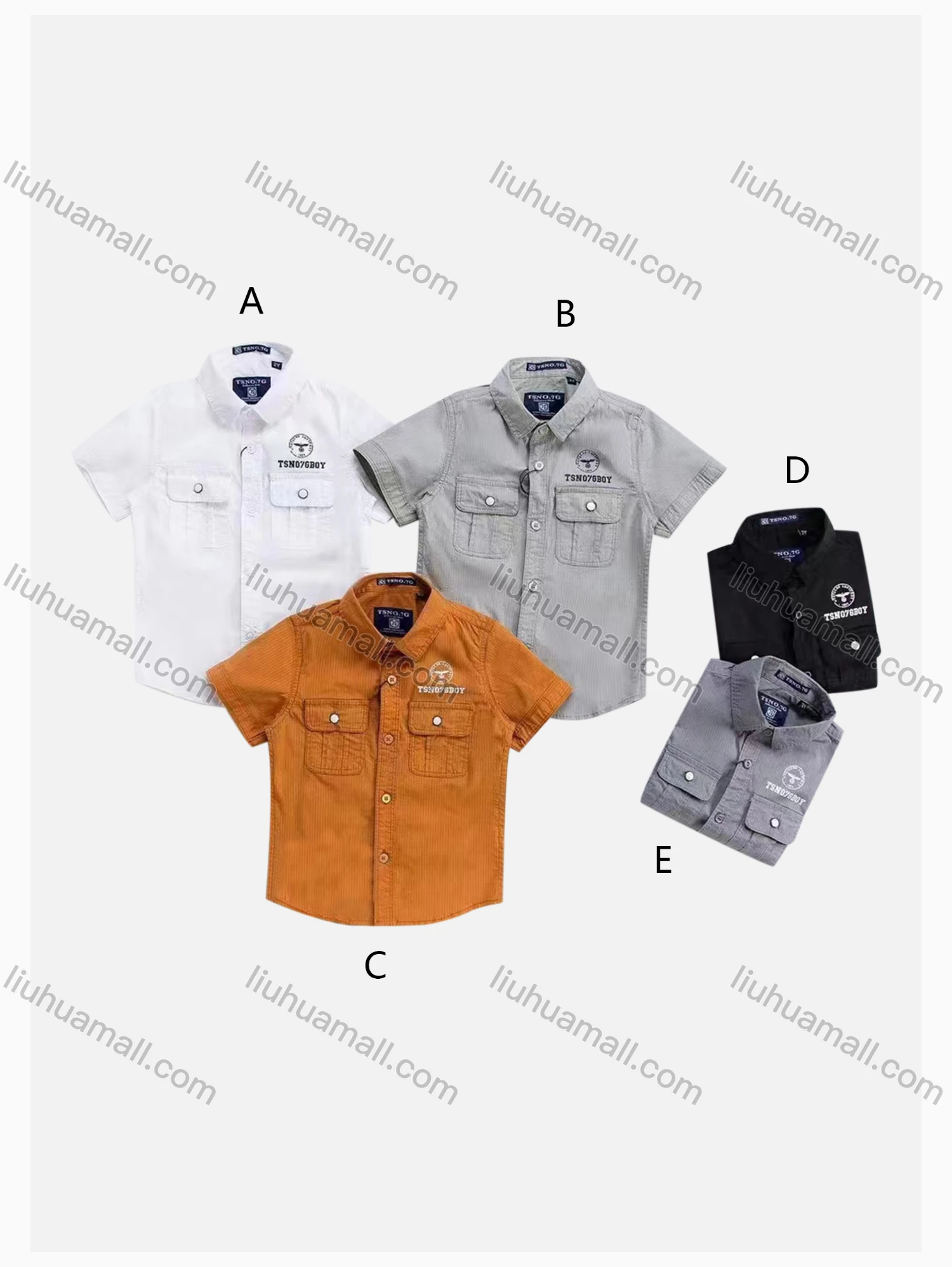 Wholesale Boys' Casual Collared Short Sleeve Pockets Plain Shirt - Liuhuamall