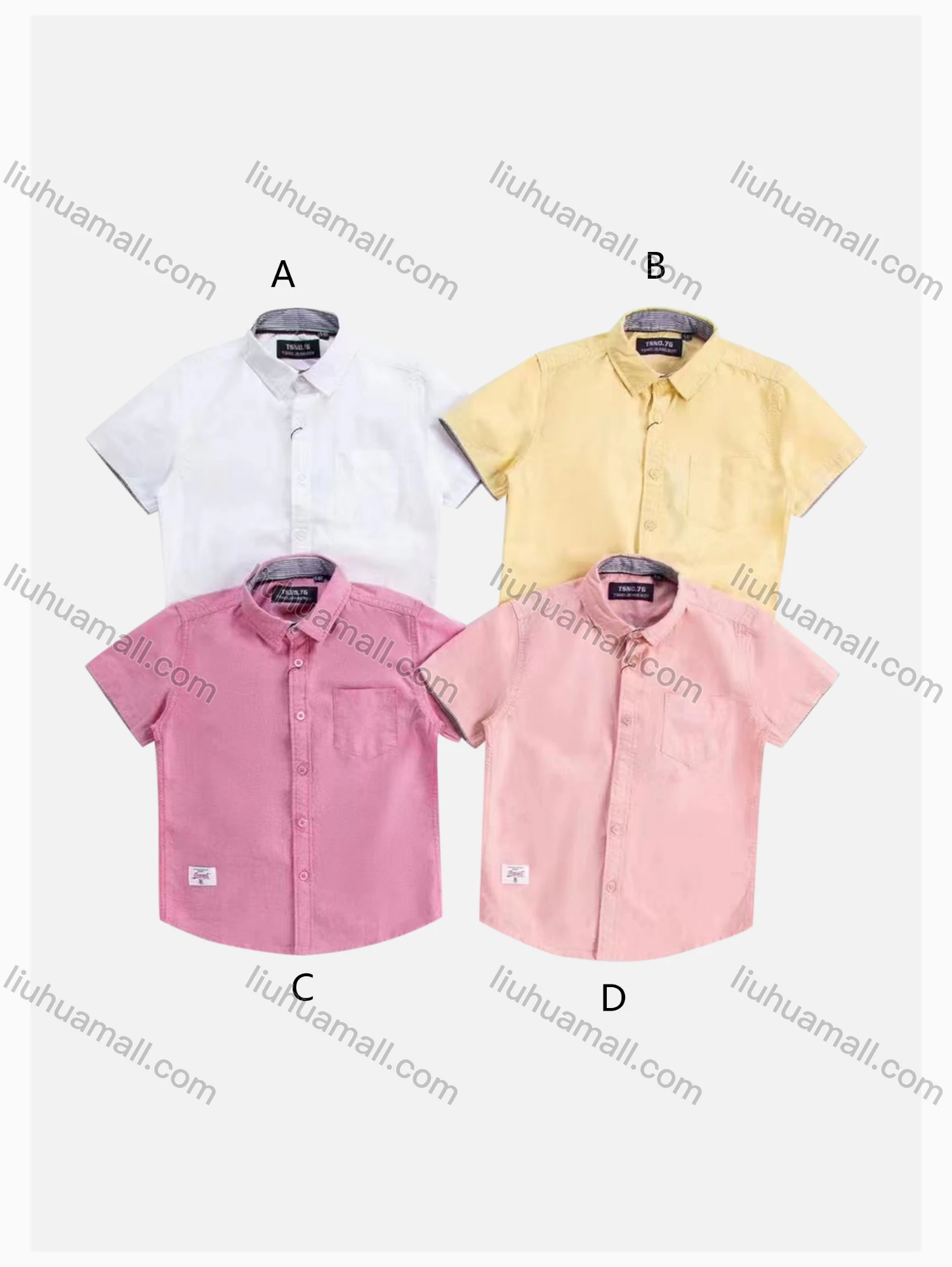 Wholesale Boys' Casual Collared Short Sleeve Pocket Plain Shirt - Liuhuamall