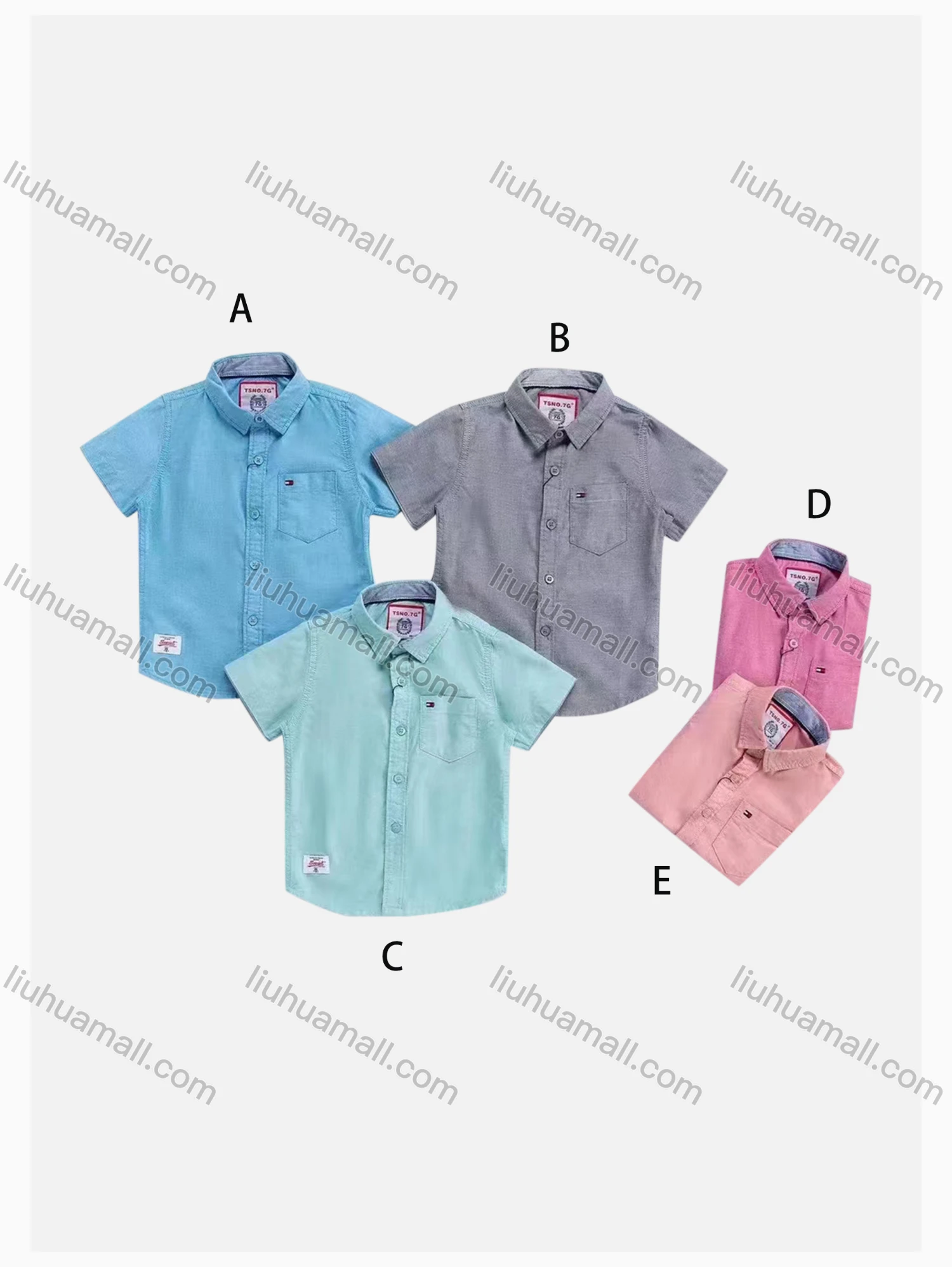 Wholesale Boys' Casual Collared Short Sleeve Pocket Plain Shirt - Liuhuamall