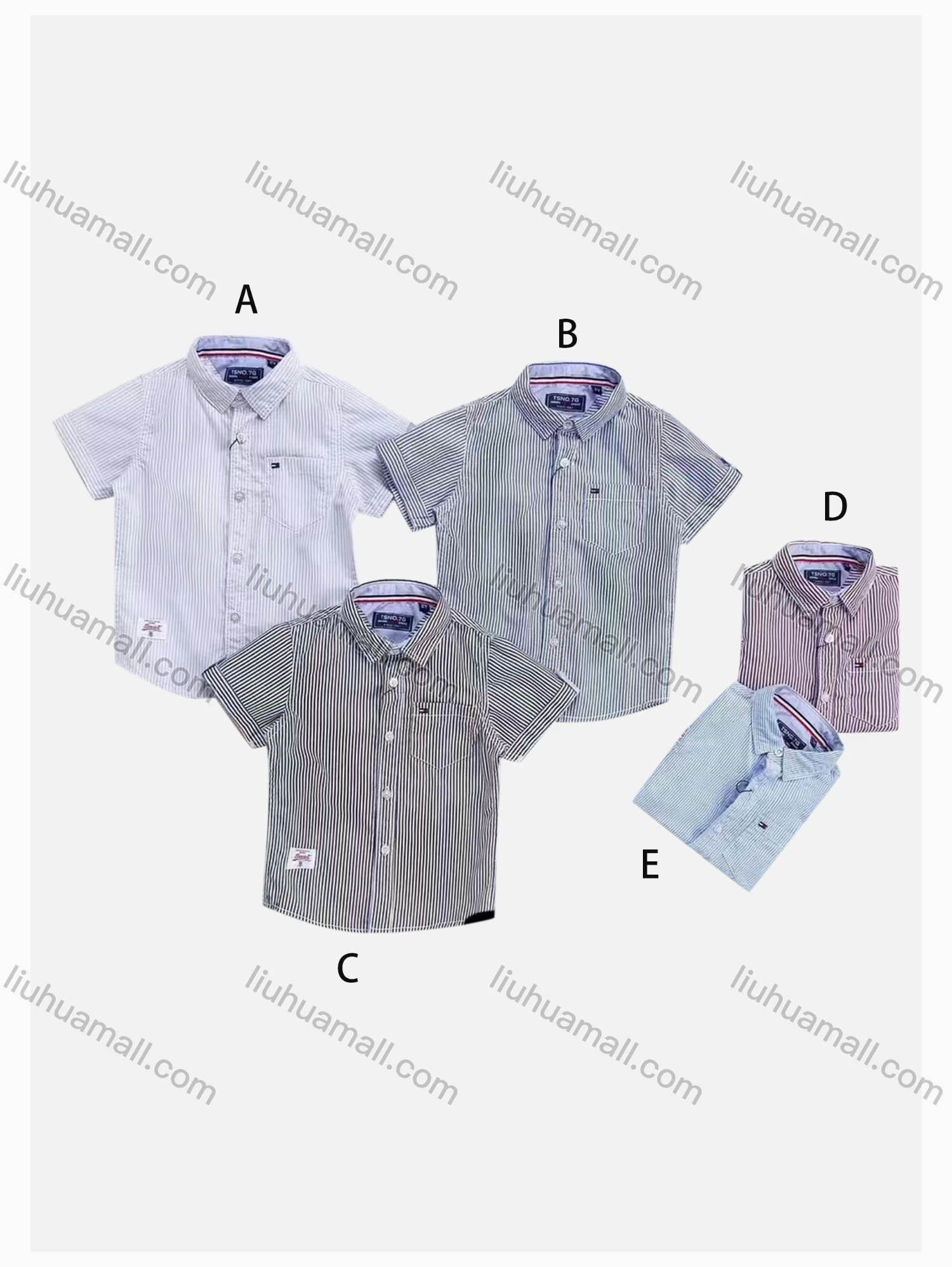 Wholesale Boys' Casual Collared Short Sleeve Pocket Striped Shirt - Liuhuamall