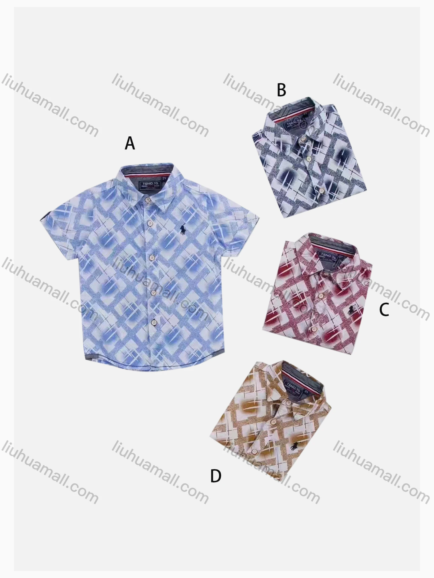 Wholesale Boys' Casual Collared Short Sleeve Allover Print Shirt - Liuhuamall