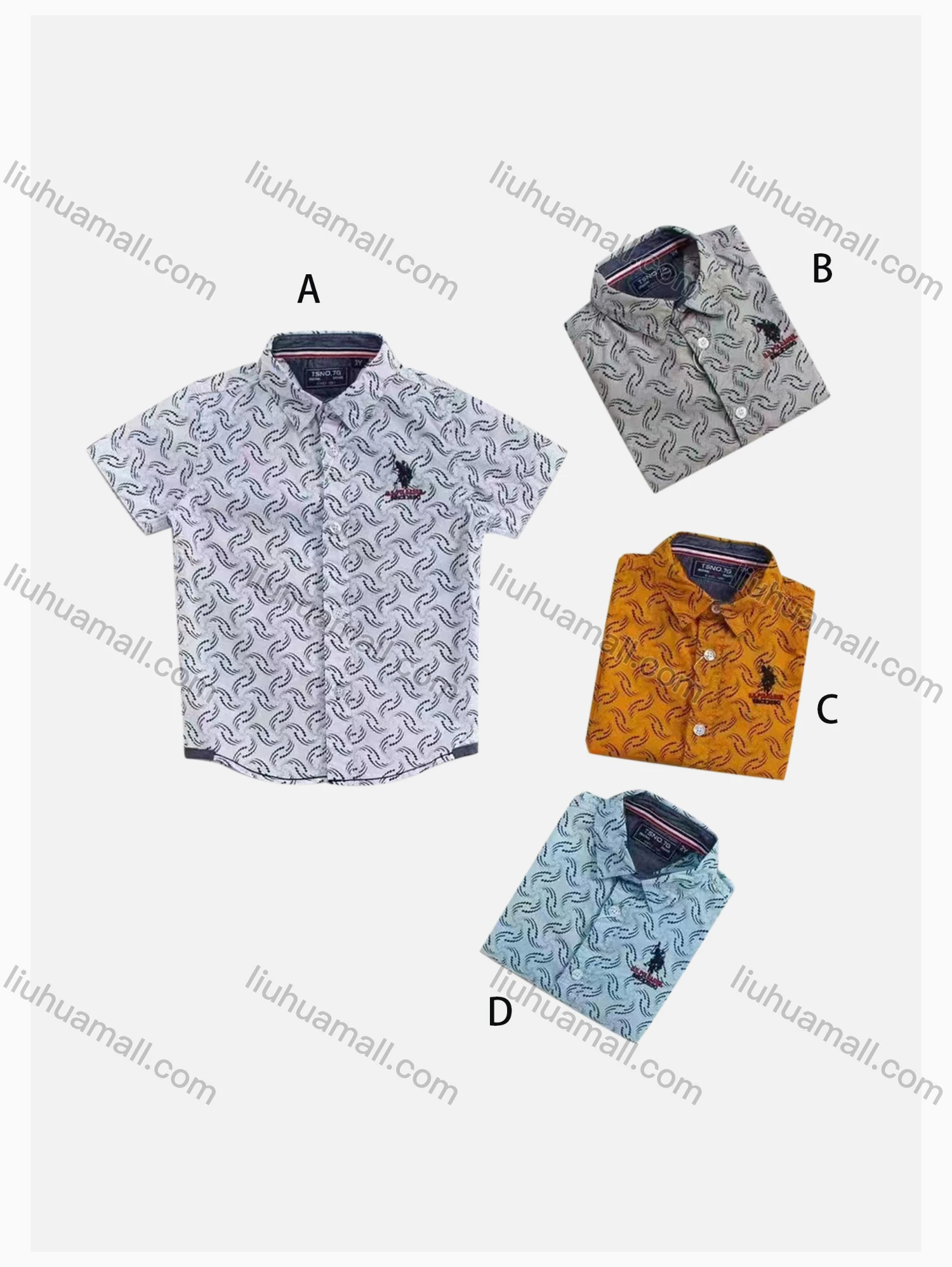Wholesale Boys' Casual Collared Short Sleeve Allover Print Shirt - Liuhuamall