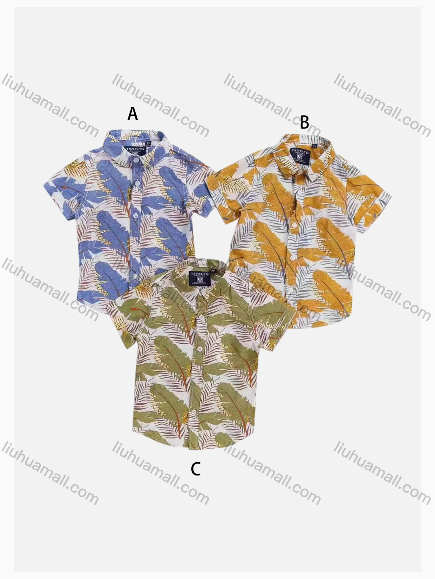 Wholesale Boys' Vacation Collared Short Sleeve Leaf Print Shirt - Liuhuamall