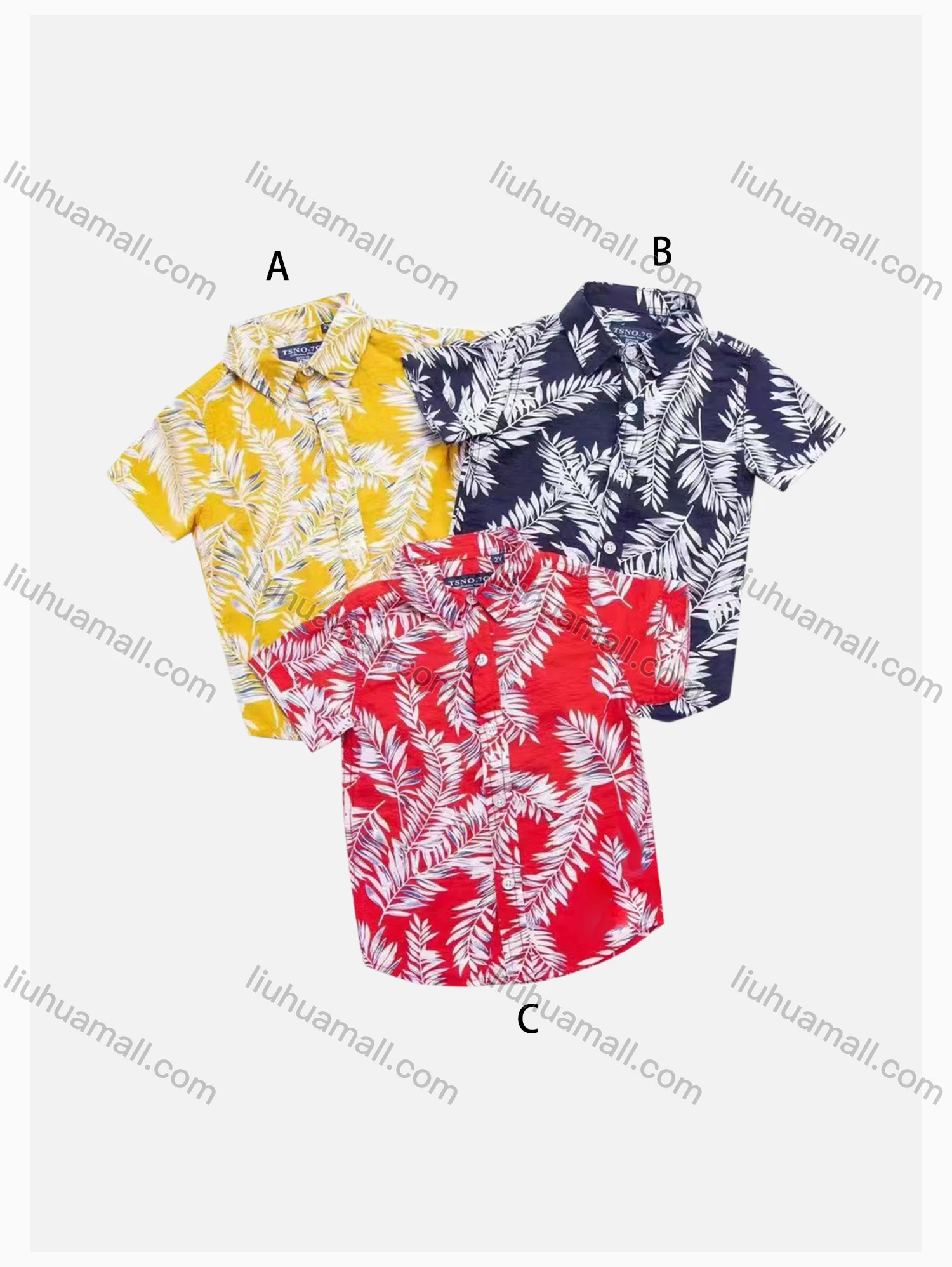Wholesale Boys' Vacation Collared Short Sleeve Leaf Print Shirt - Liuhuamall