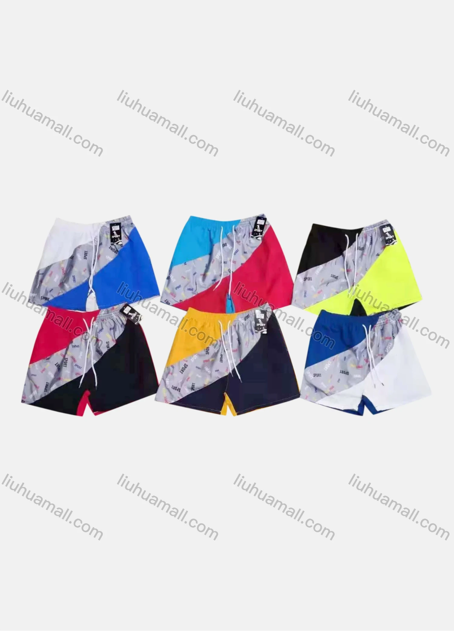 Wholesale Men's Swim Trunks Quick Dry Colorblock Splicing Graphic Drawstring Beach Shorts - Liuhuamall