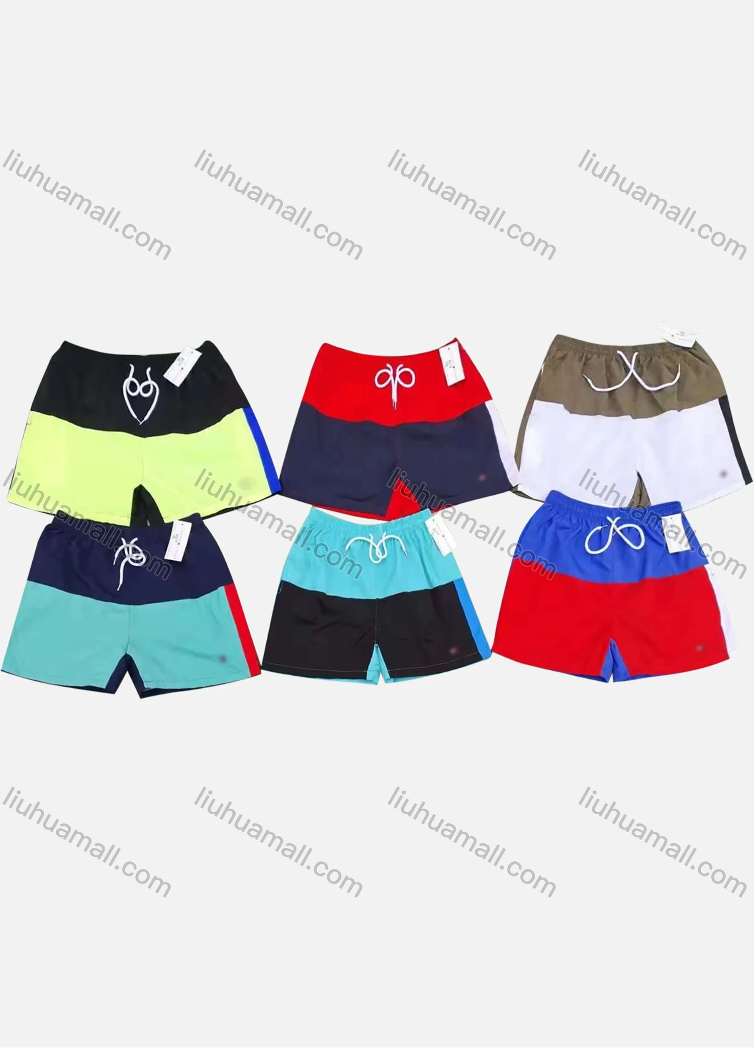 Wholesale Men's Swim Trunks Quick Dry Colorblock Drawstring Beach Shorts - Liuhuamall