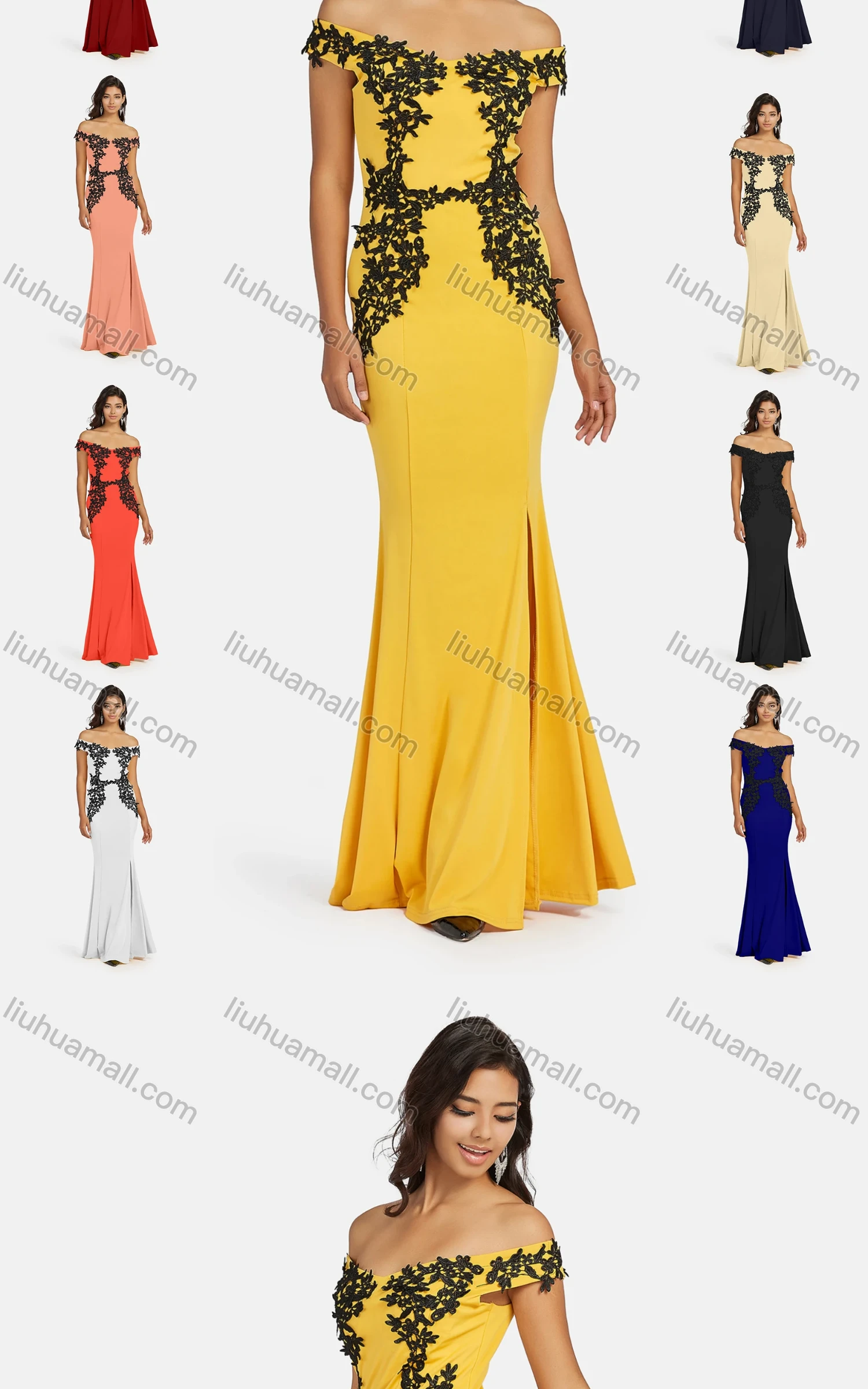 Wholesale Women's Elegant Off Shoudler Appliques Mermaid Evening Dress - Liuhuamall